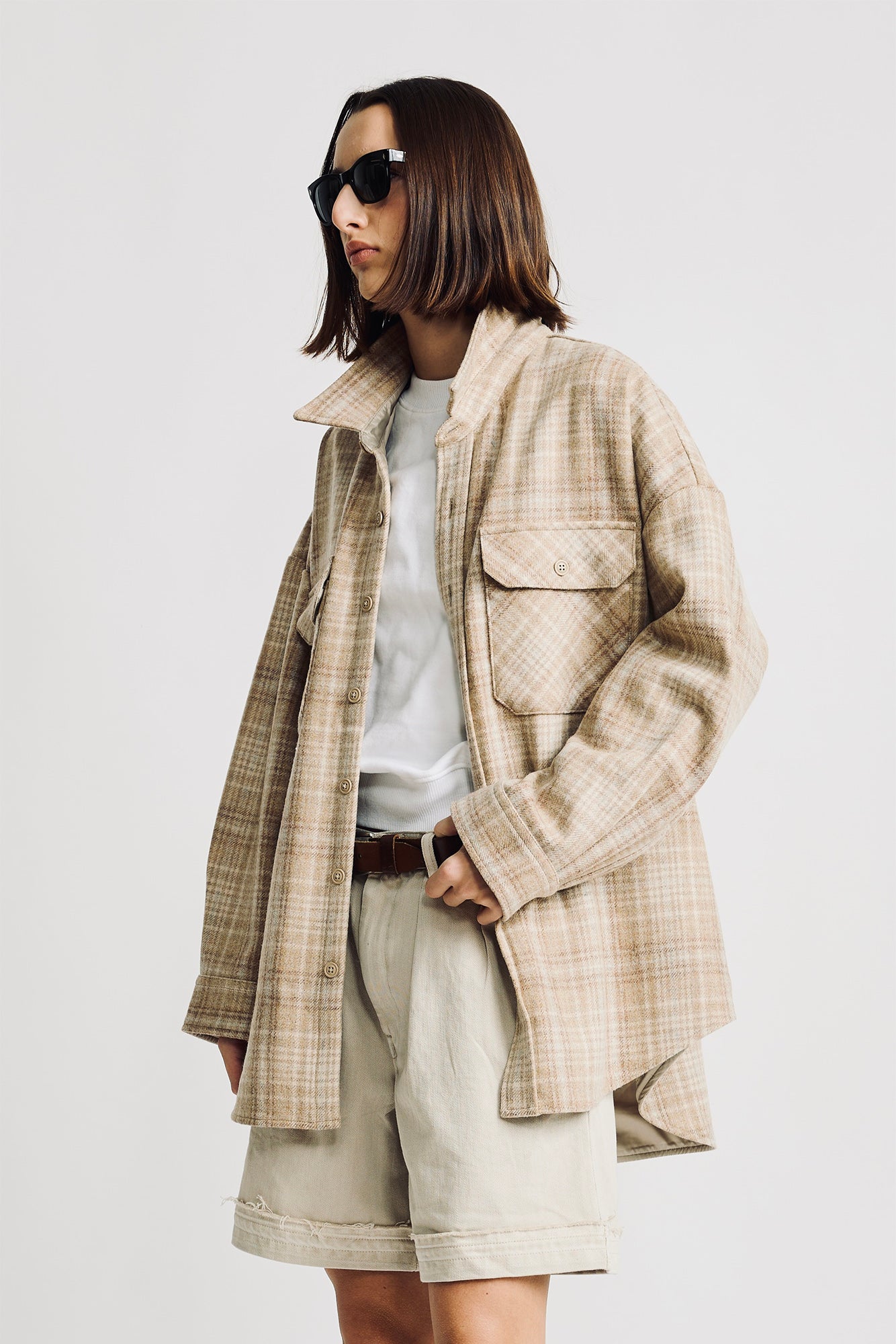 Rory Shirt Jacket - Light Khaki Plaid