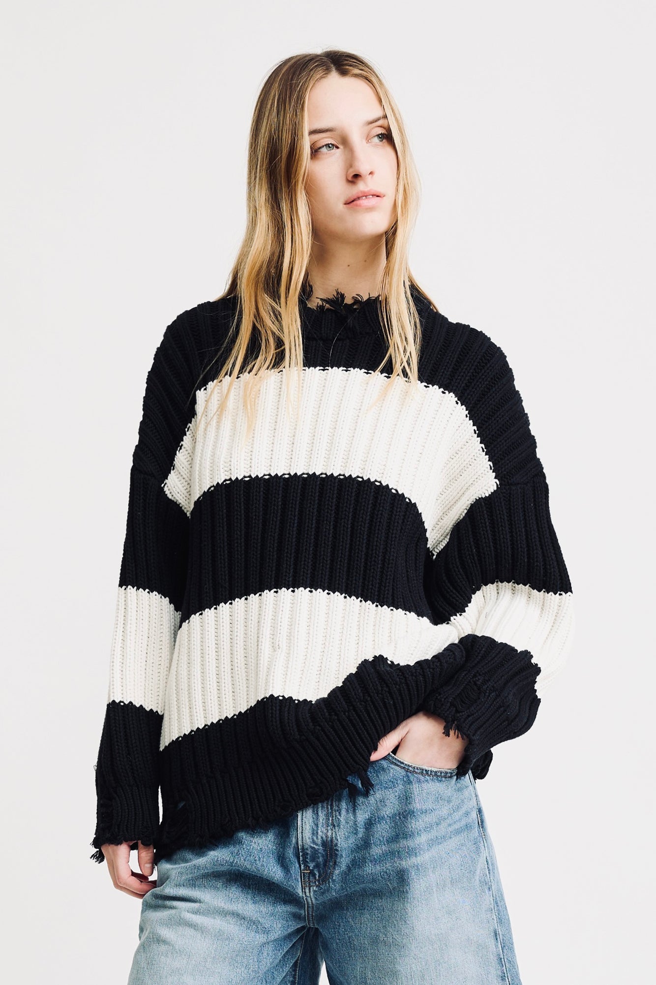 Oversized Ribbed Sweater - Black/Ecru Jumbo Stripe