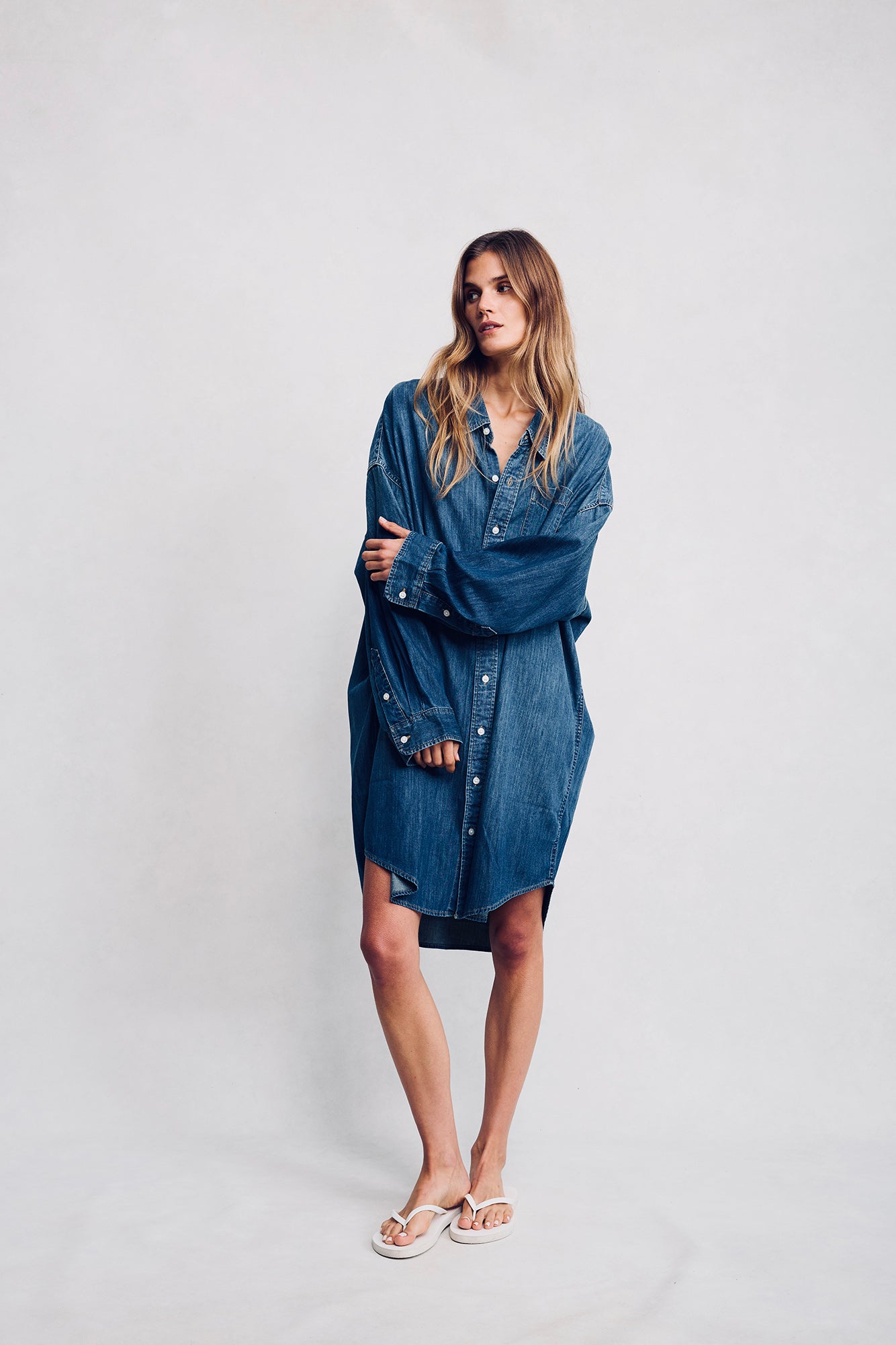 Oversized Cuffed Shirtdress - Seymour Indigo