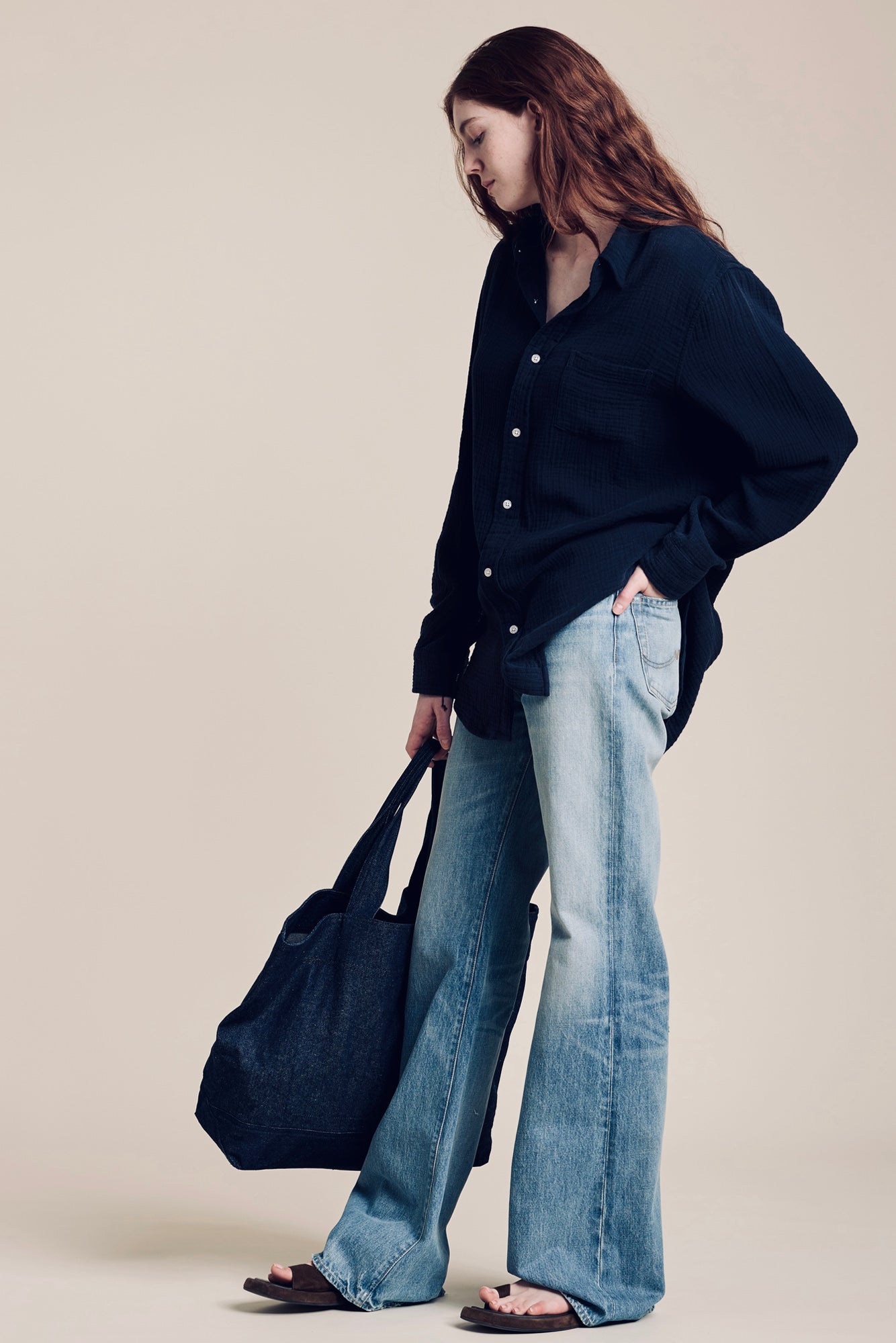 Boyfriend Shirt - Navy Gauze