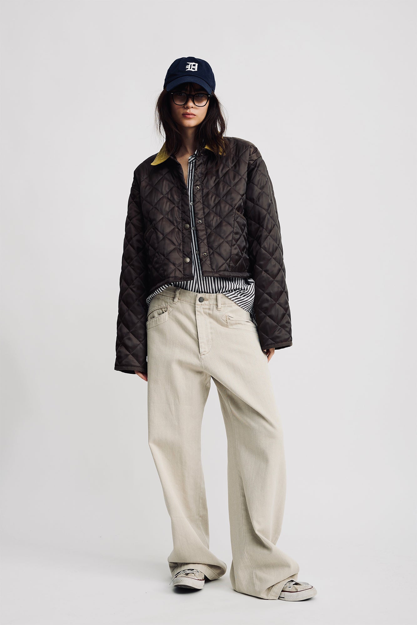 Cropped Quilted Jacket - Brown