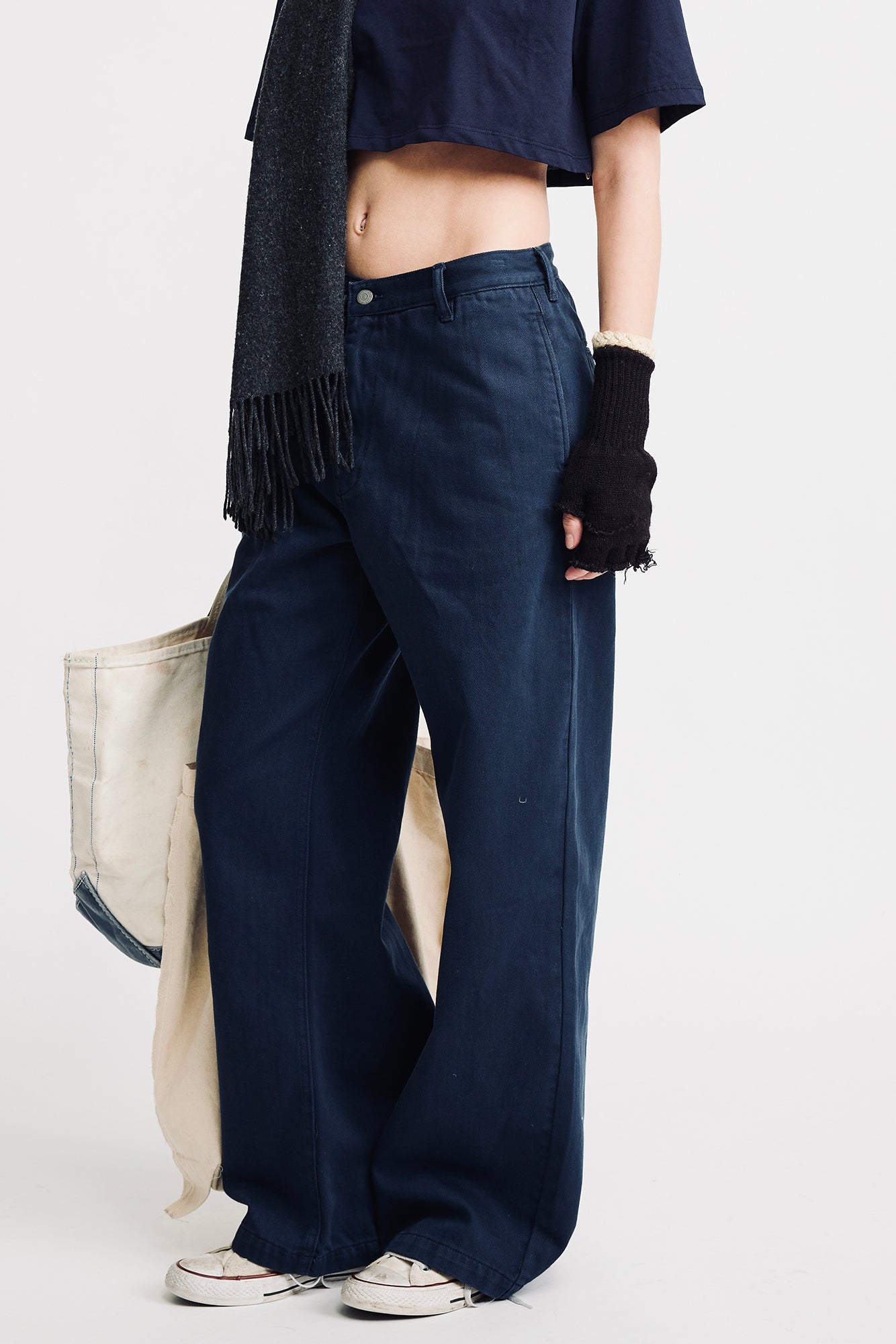 Teri Wide Leg Chino Pant - Midnight Navy Blue