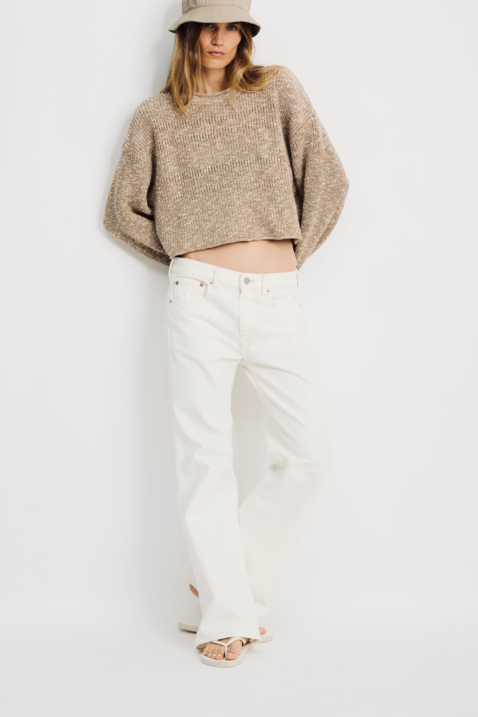 Jenna Cropped Flare Jean - Vintage Cream White