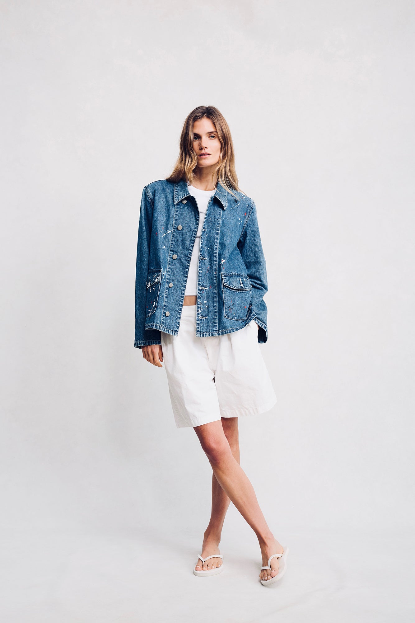 Grace Denim Work Jacket - Shane Indigo Paint Splatter