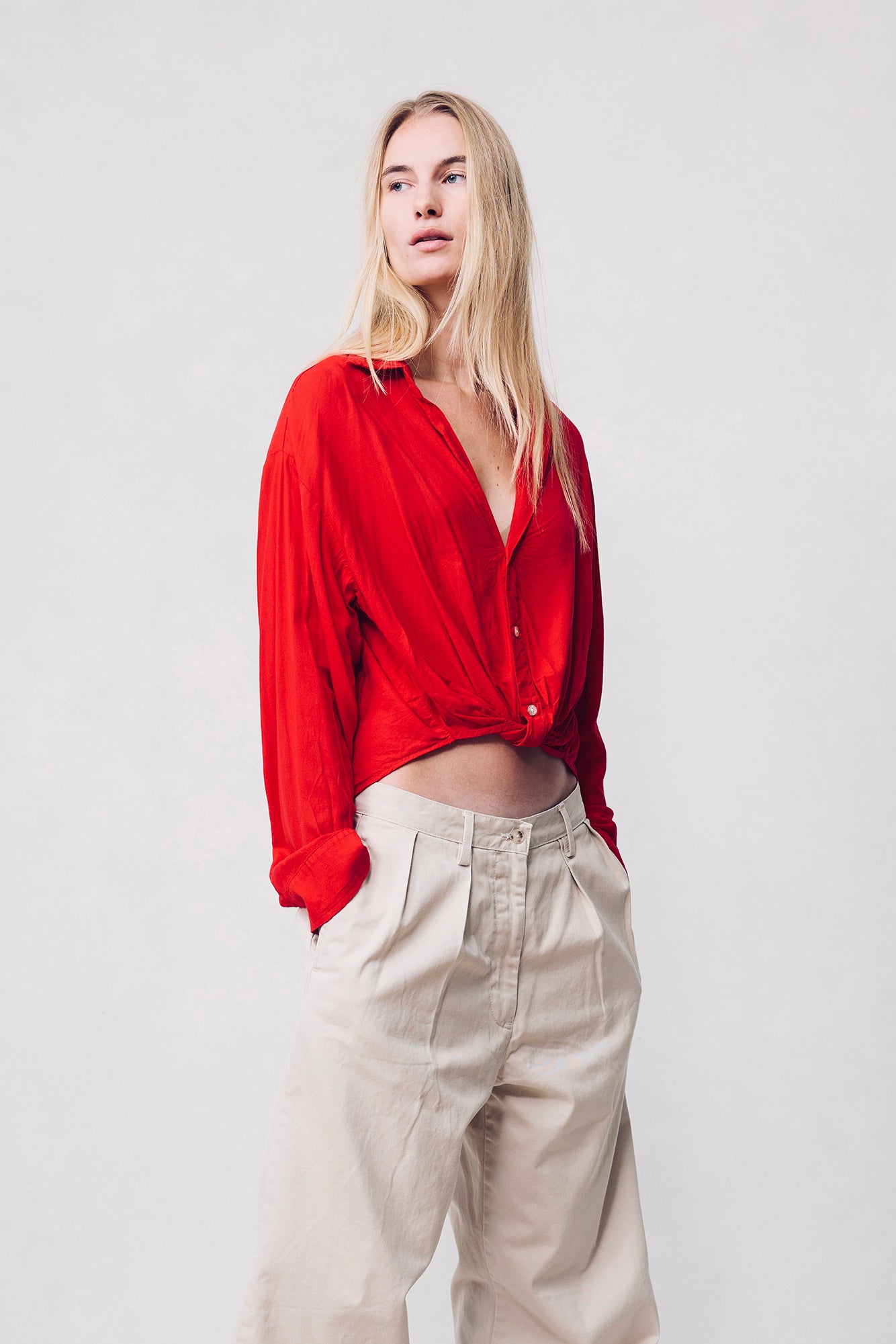 Slim Twisted Front Beach Shirt - Red