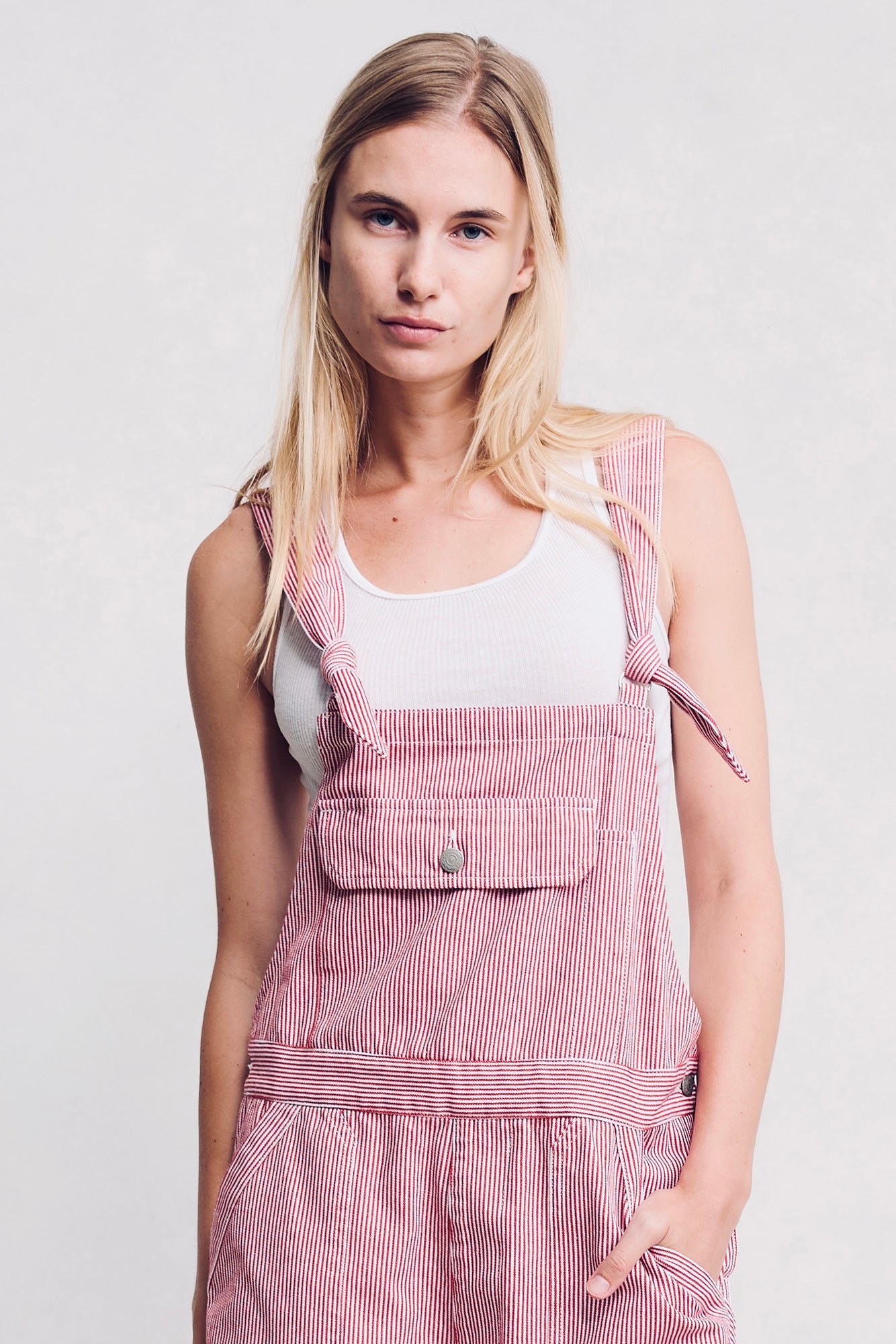 Tie Strap Relaxed Overall - Red Railroad Stripe