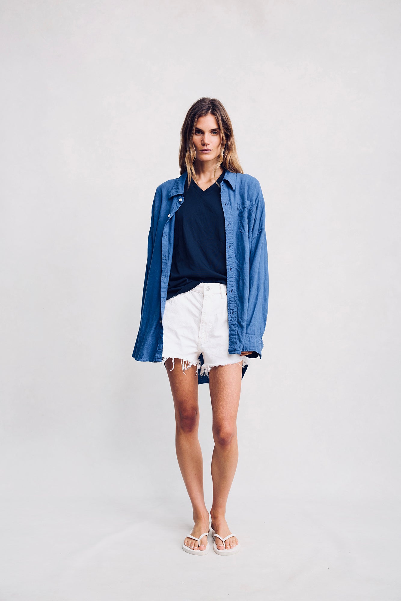 Sutton Button Front Shirt - Bright Blue