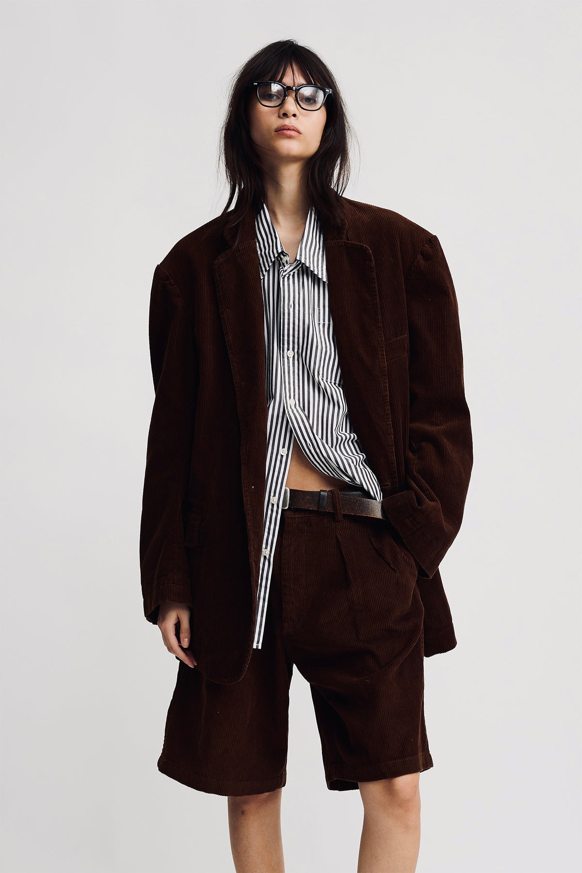 Double Pleat Long Short - Brown Corduroy