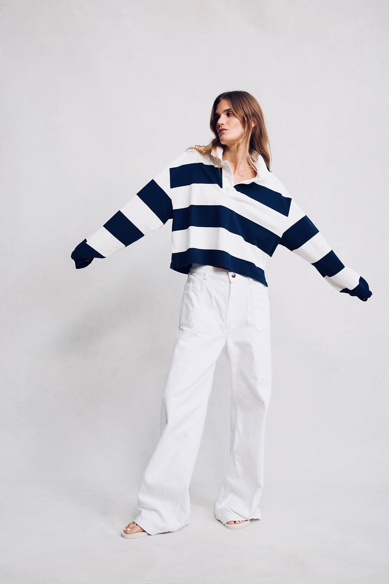 Rugby Long Sleeve Tee - Jumbo Navy Blue Stripe