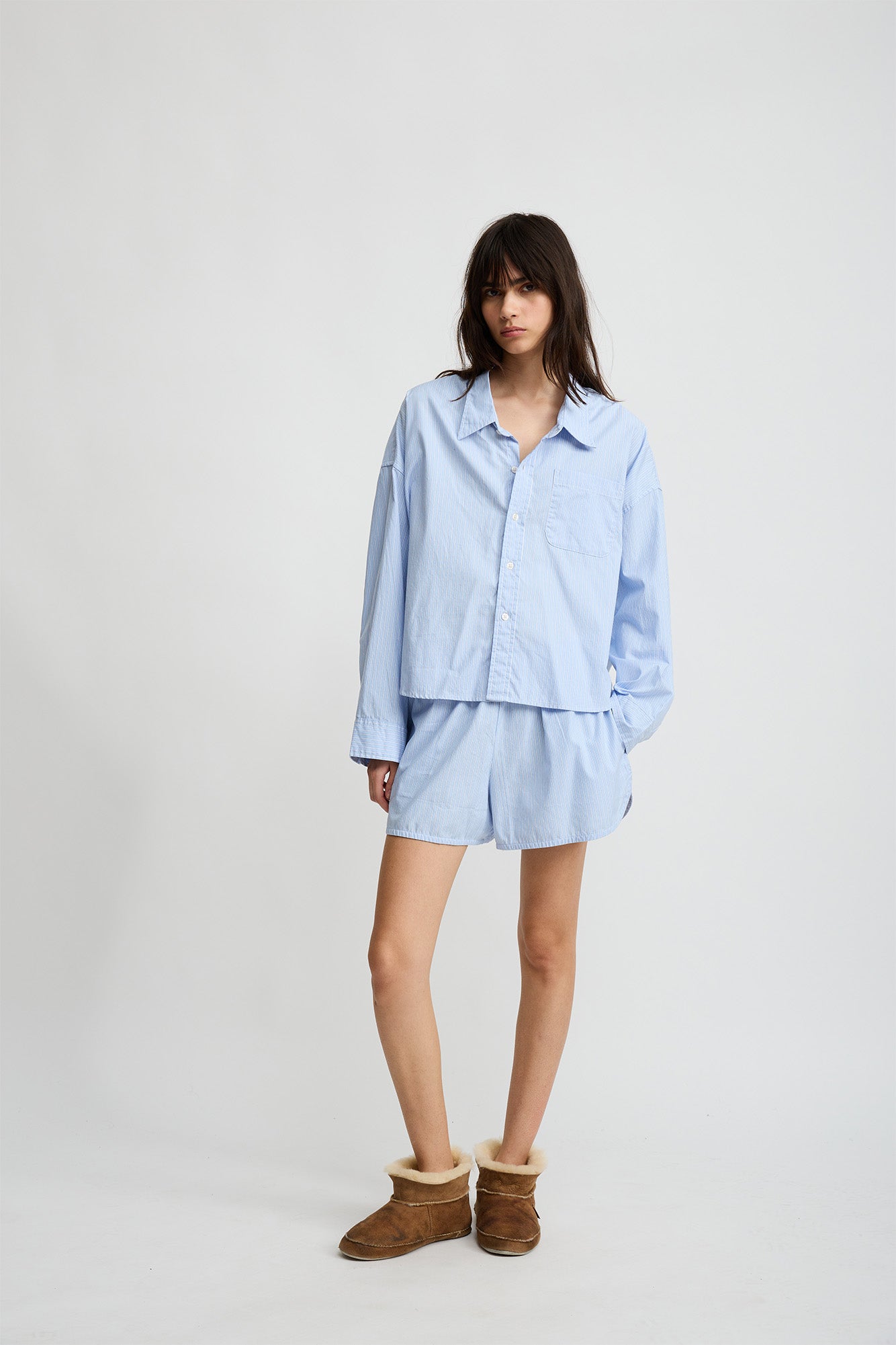 Cropped Shirt - Light Blue Stripe
