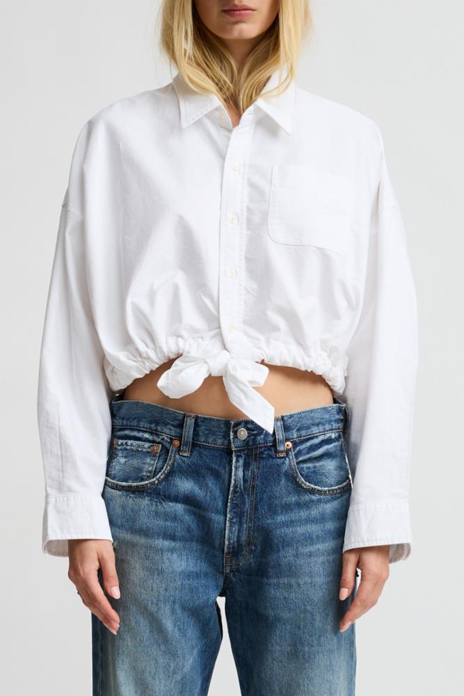 Long Sleeved Front Tie Shirt - White