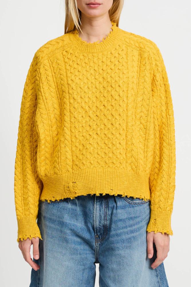 Oversized Cropped Aran Sweater - Yellow