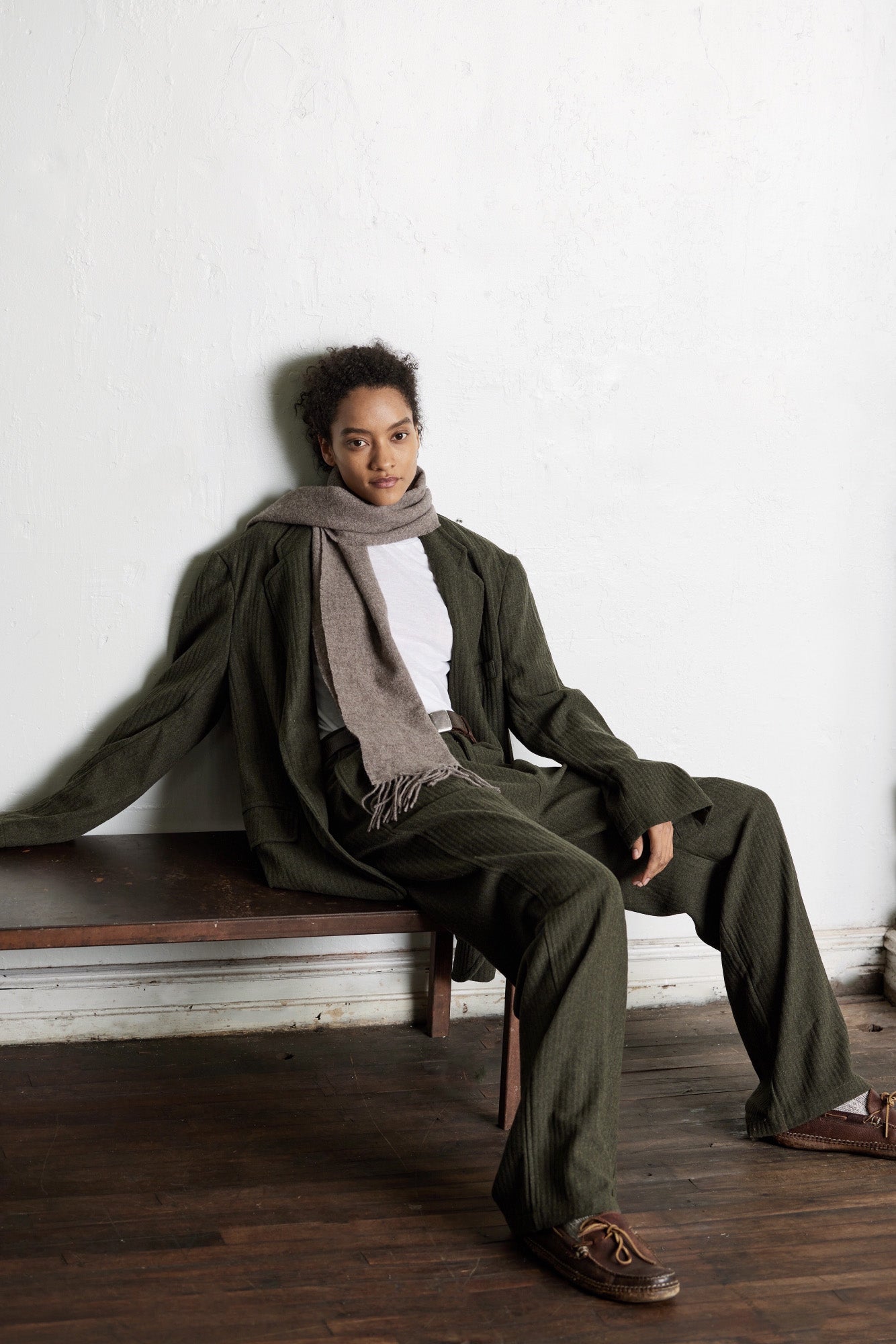 Double Pleat Wide Leg Pant - Dark Olive