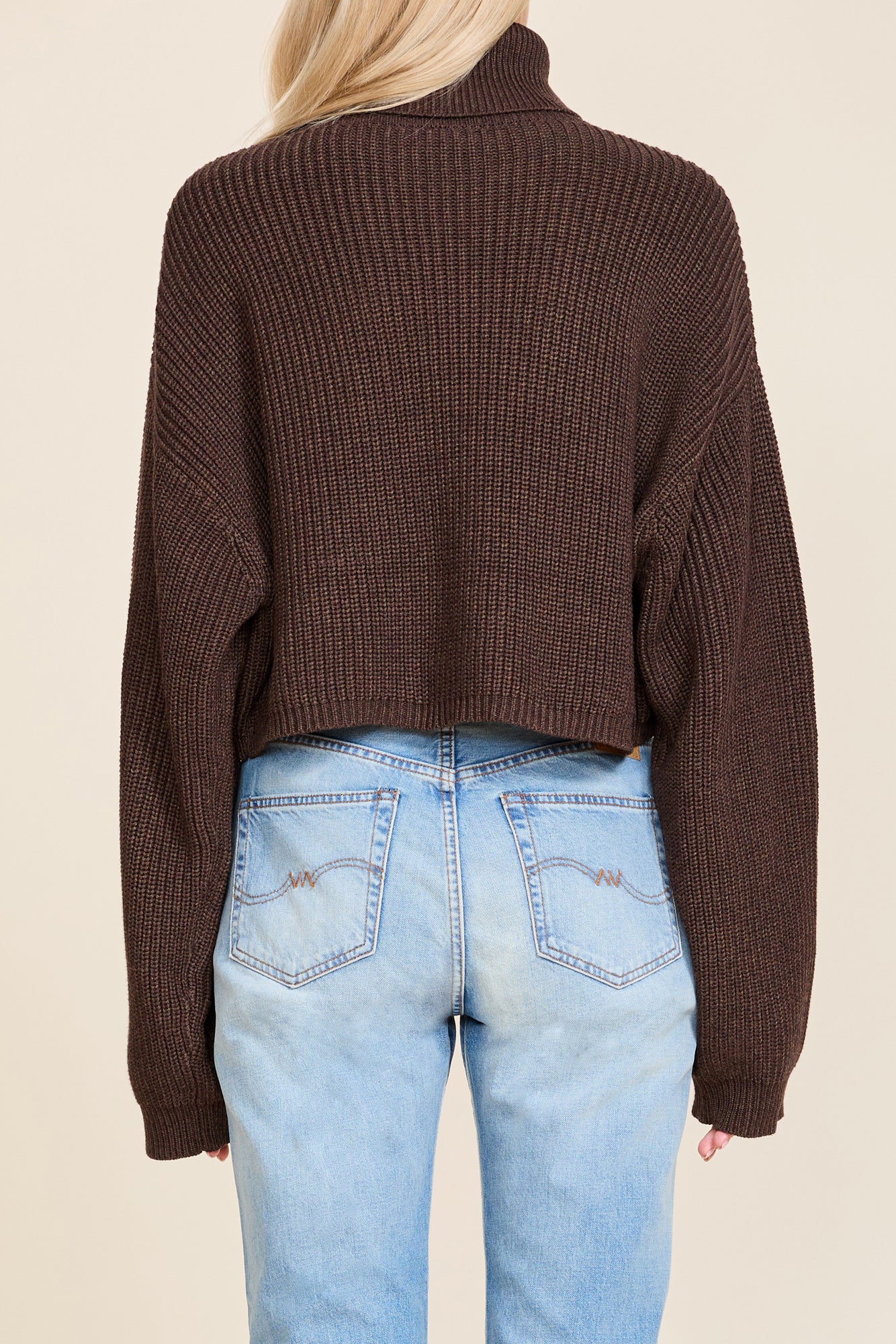 Cropped Turtleneck Sweater - Dark Heather Brown