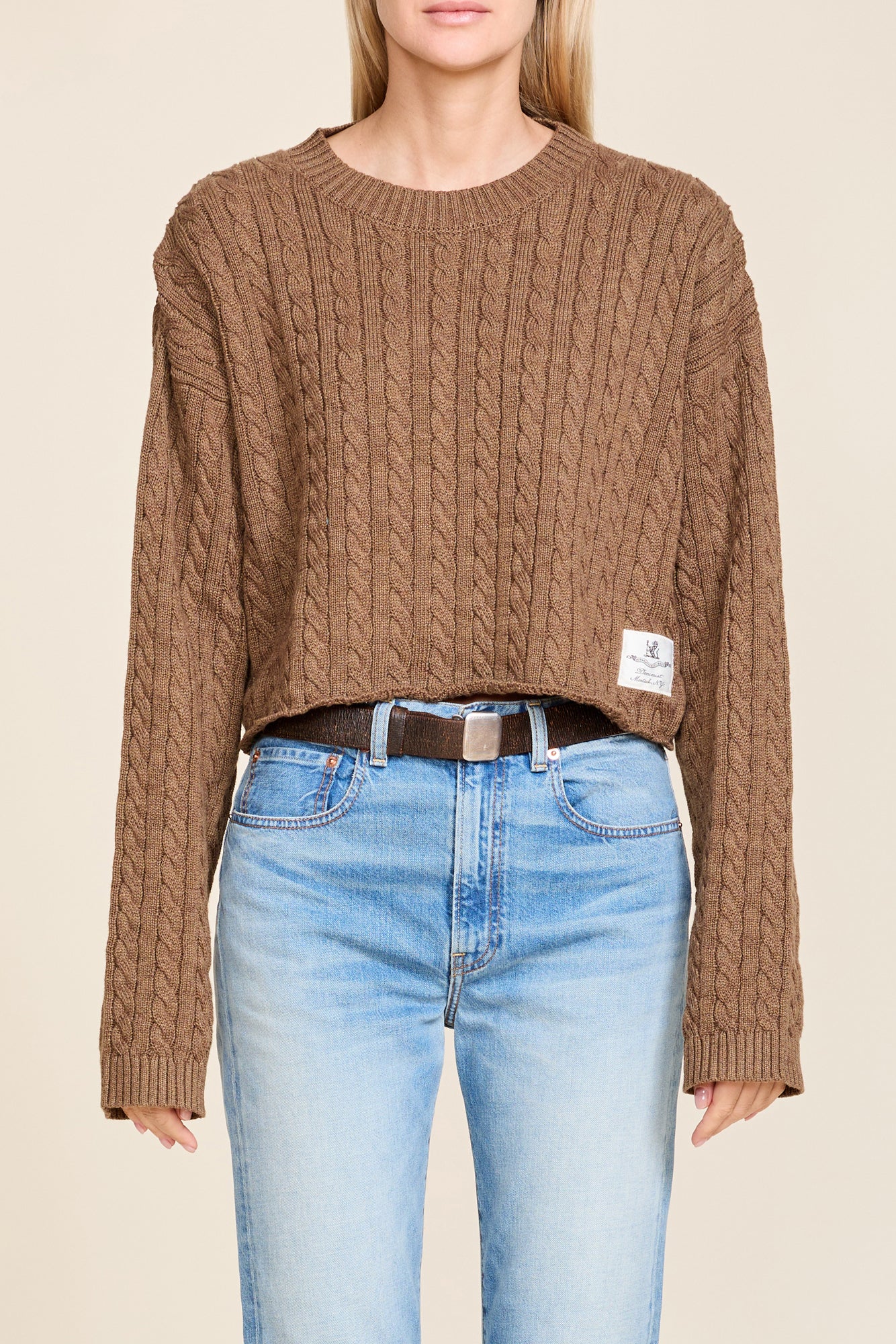 Cropped Cable Sweater - Heather Brown