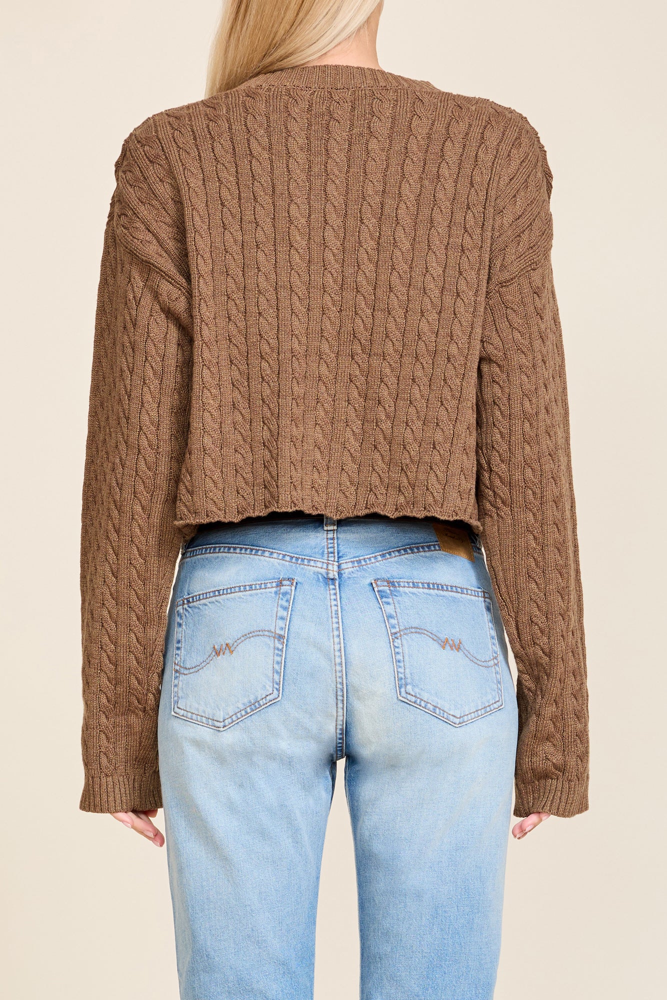 Cropped Cable Sweater - Heather Brown