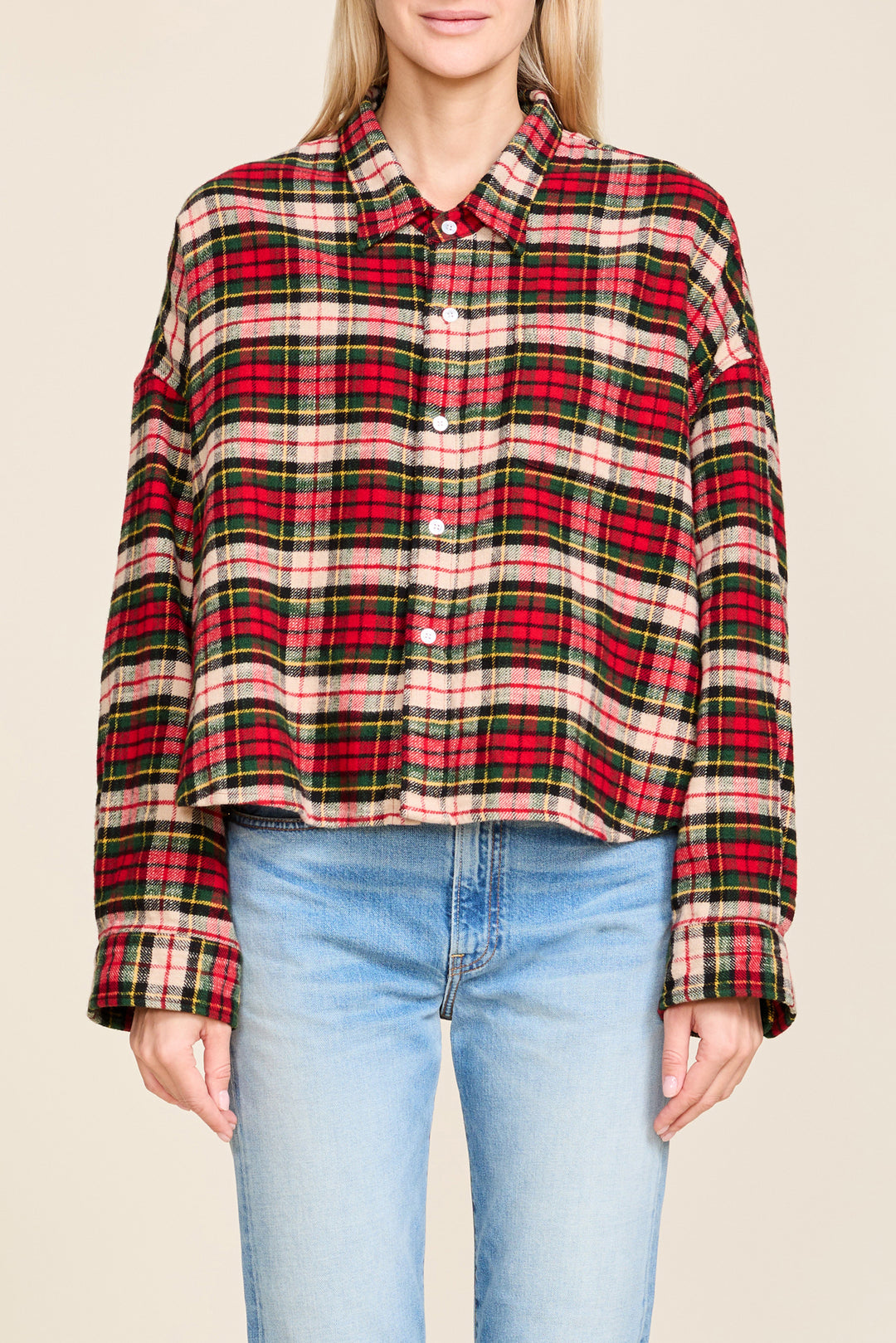 Cropped Shirt - Red/ Green Plaid