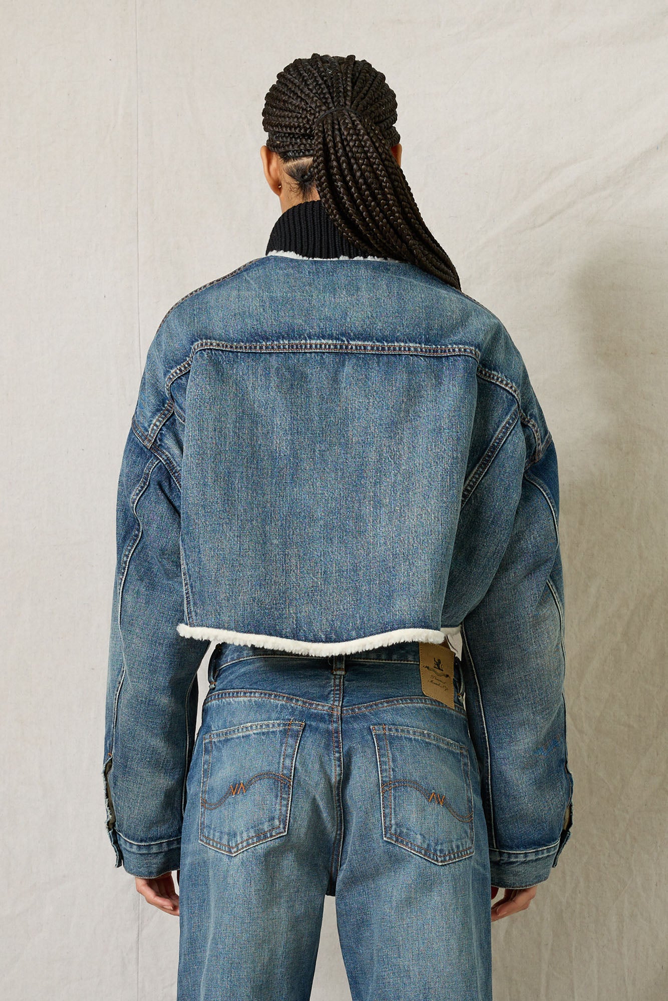 Oversized Cropped Denim Jacket - Eldon W/ Sherpa Lining
