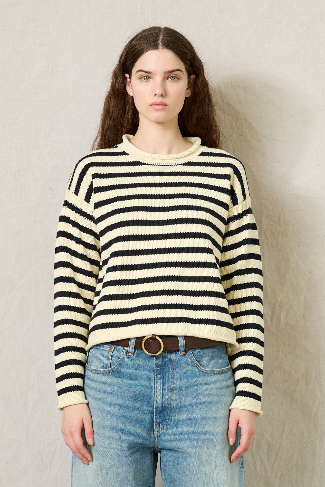Striped Pullover Sweater - Cream/Midnight Navy Stripe