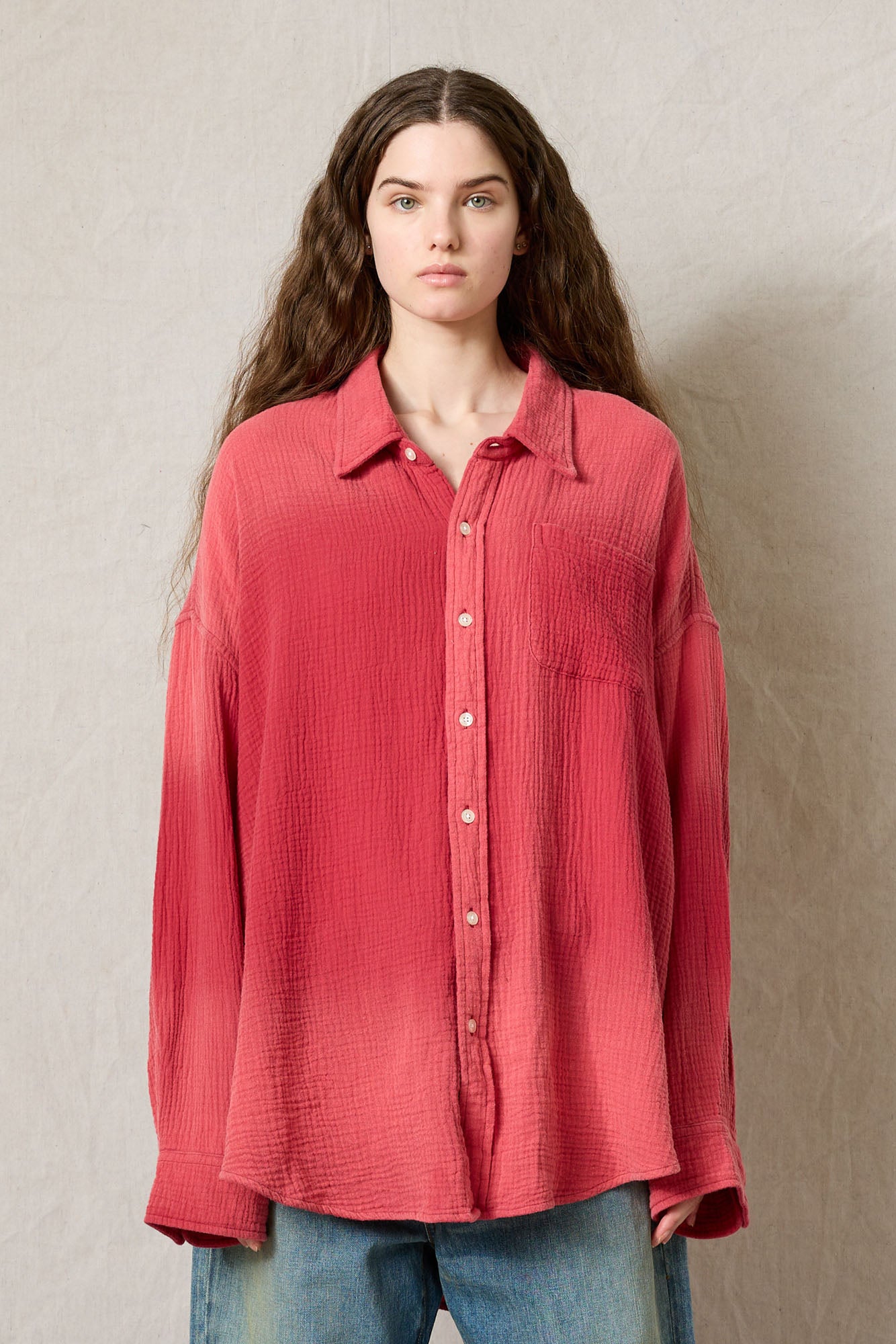 Button Front Shirt - Washed Red