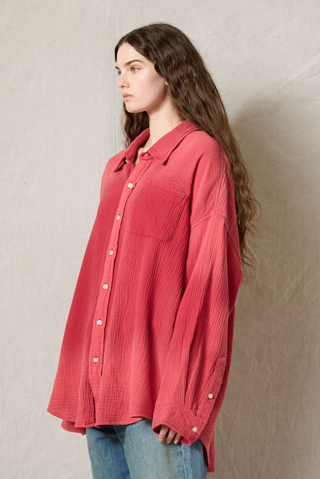 Button Front Shirt - Washed Red