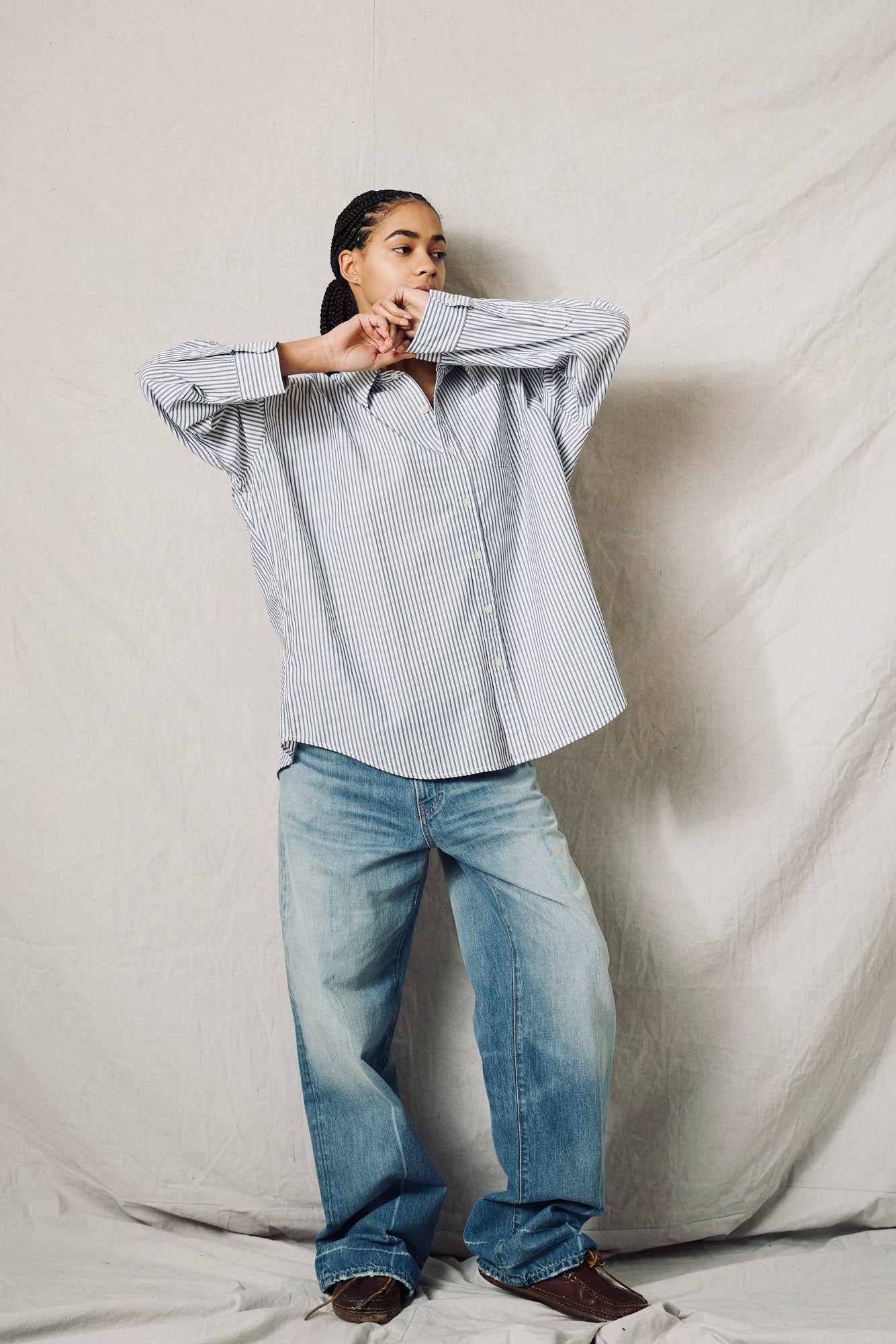 Button Front Shirt - Navy Stripe