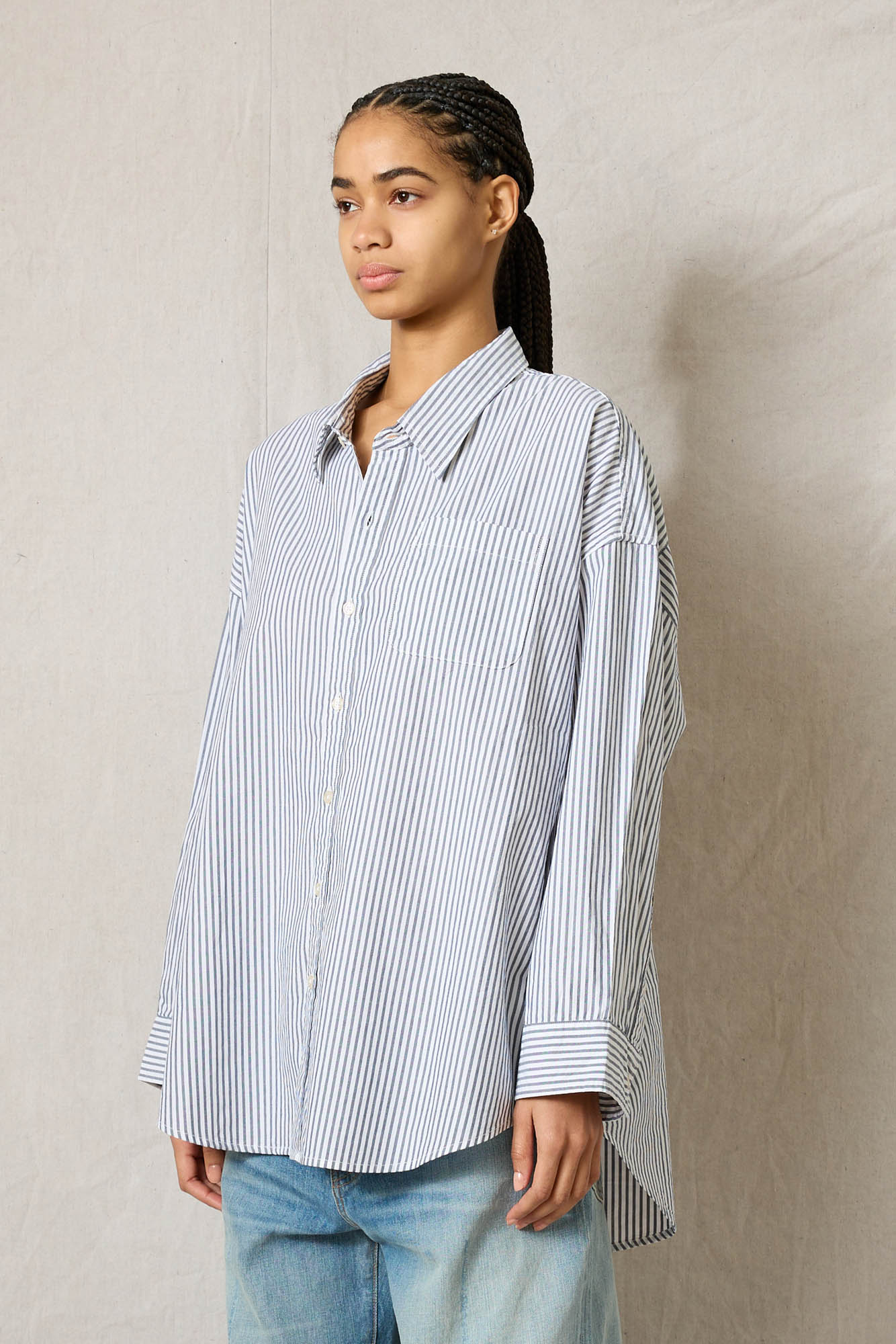 Button Front Shirt - Navy Stripe