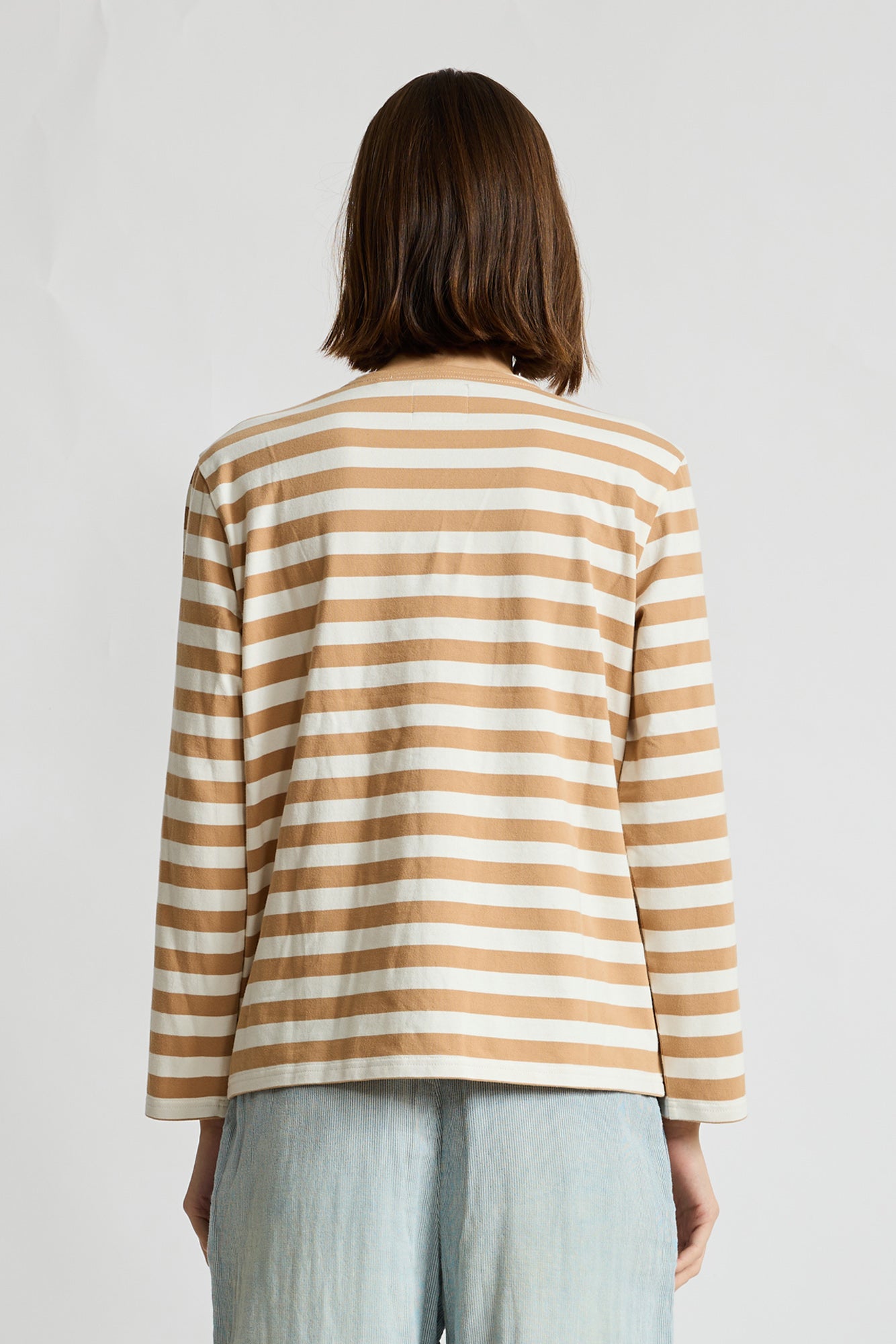 Mills Pond Striped Tee - Wide Light Brown Stripe