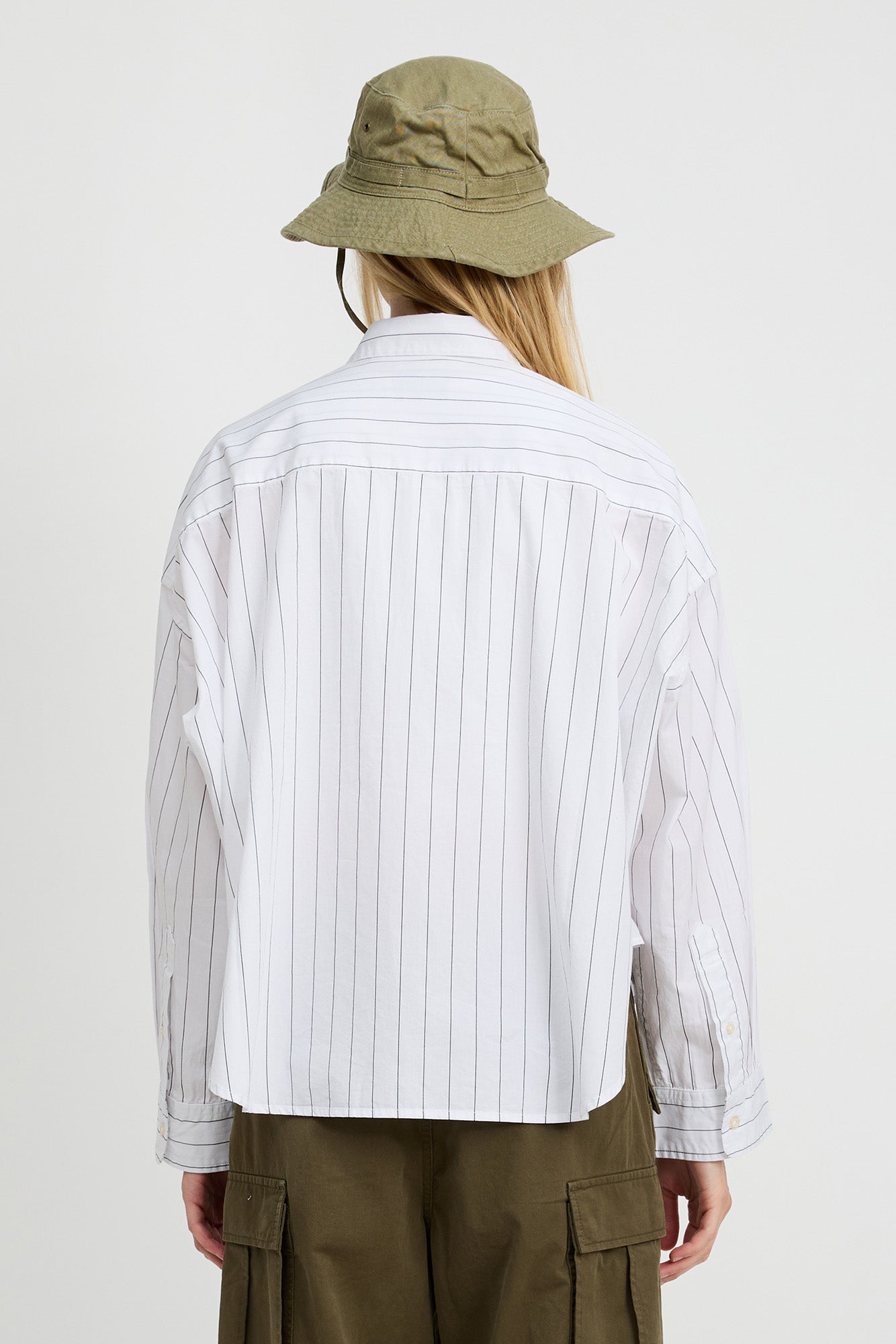 Cropped Shirt - Ecru White Black Wide Pinstripe