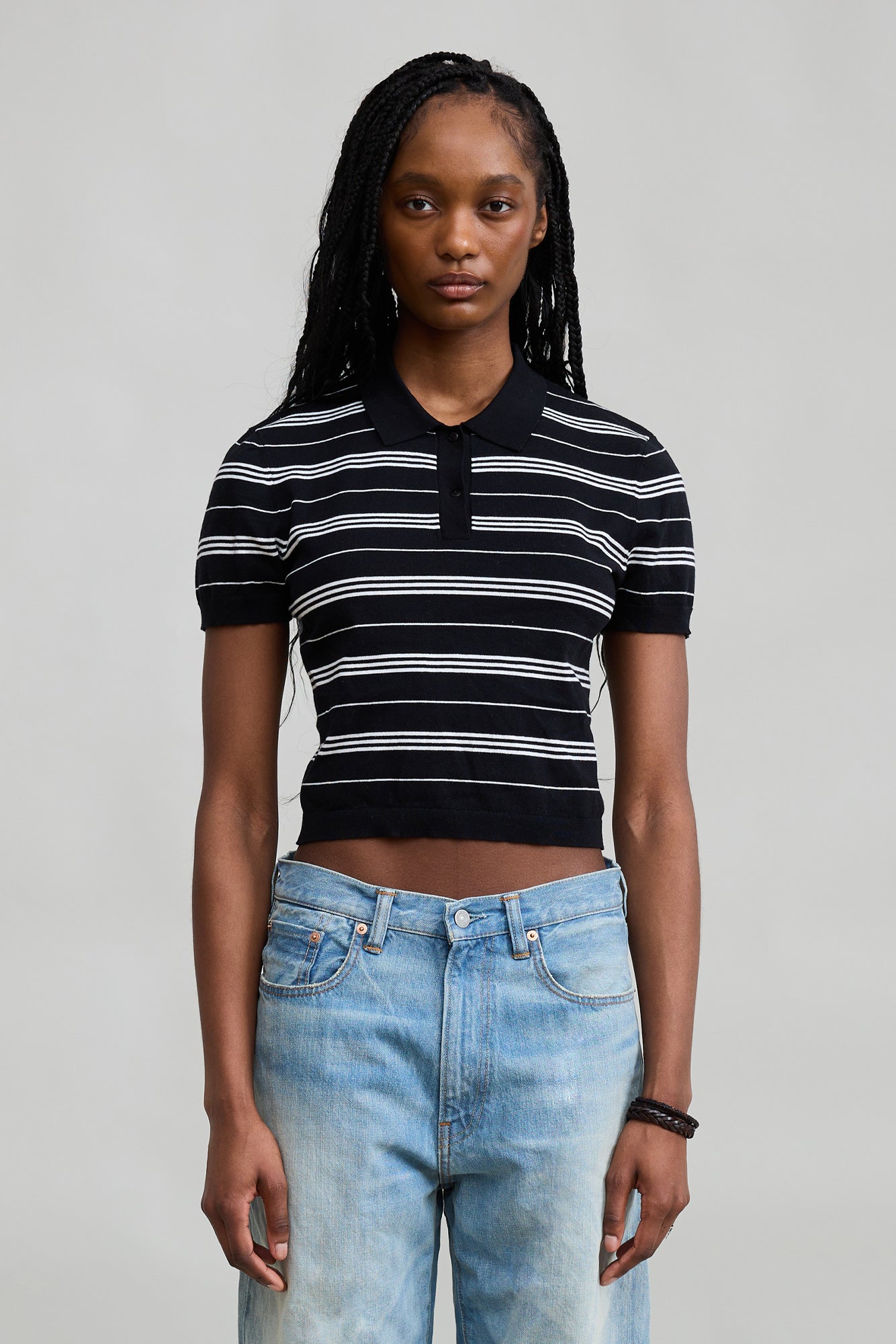 The Montauk Polo - Black And White Stripe