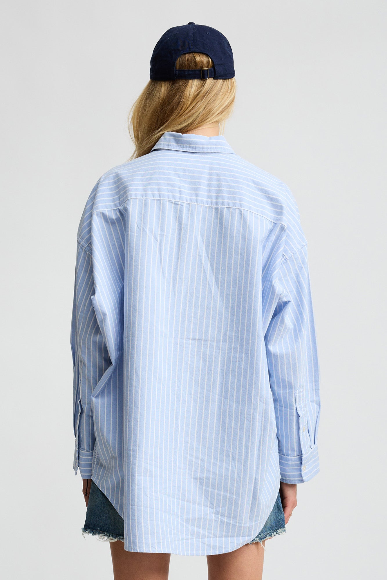 Button Front Shirt - Wide Light Blue Stripe