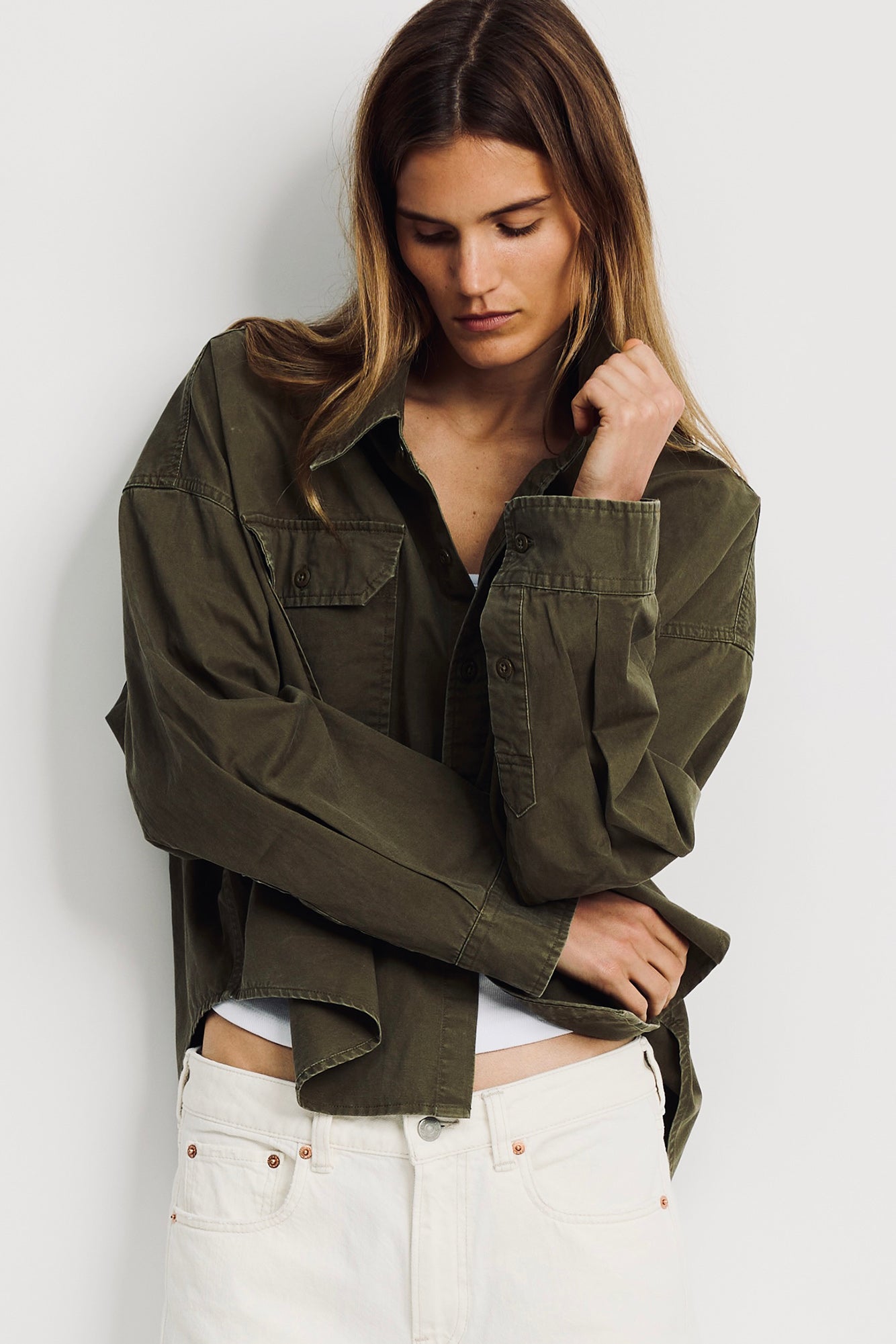 Cropped Utility Shirt - Olive Green