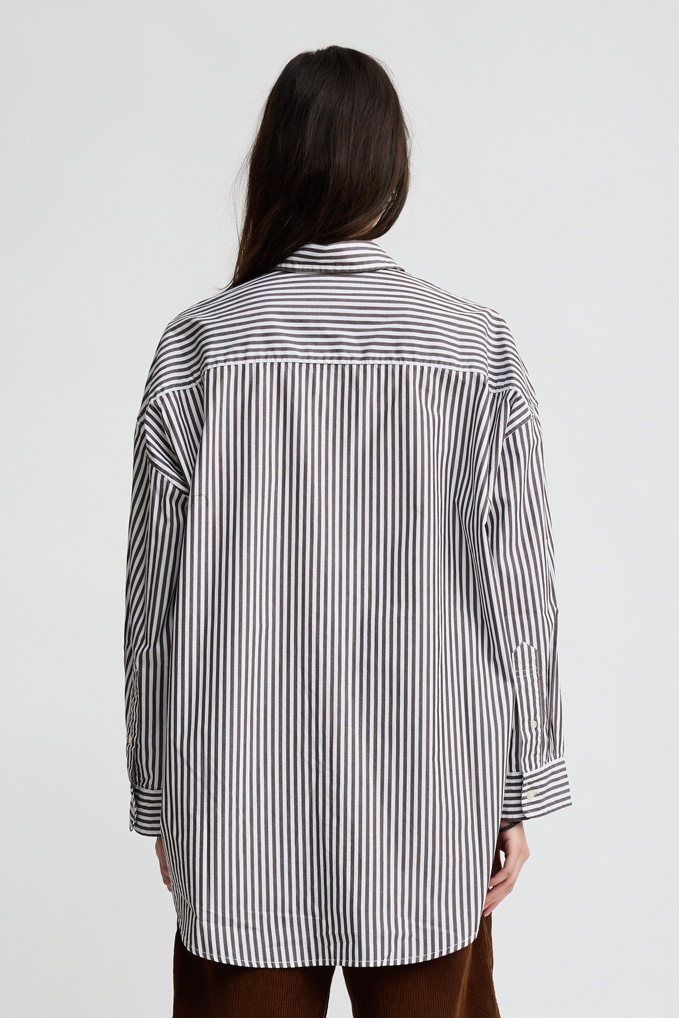 Button Front Shirt - Brown Wide Stripe