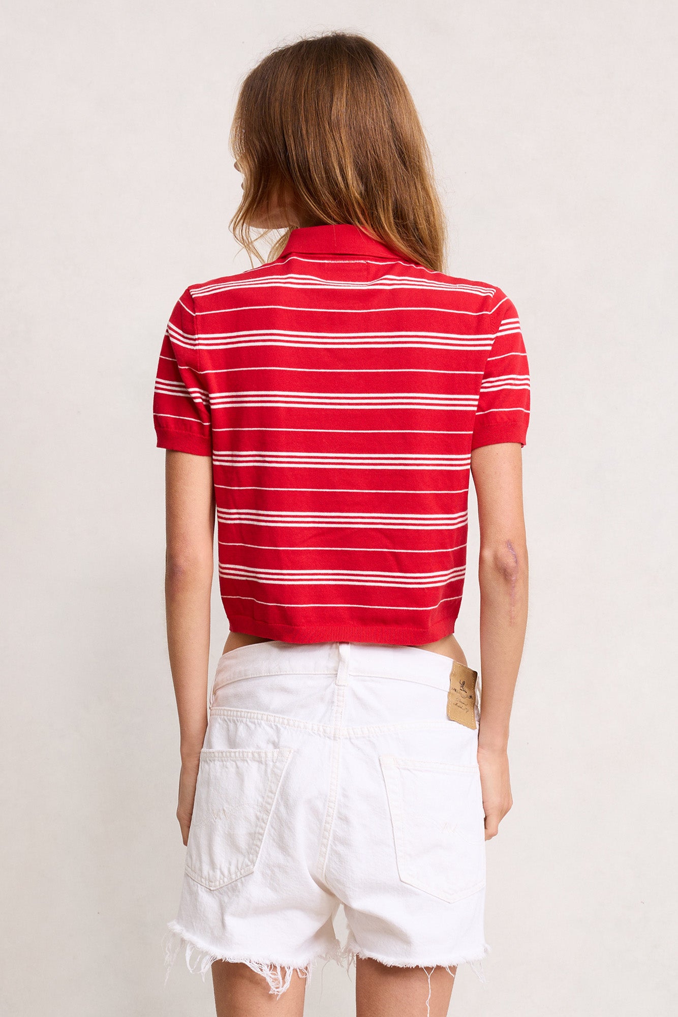 Shrunken Polo Sweater - Red And White Stripe