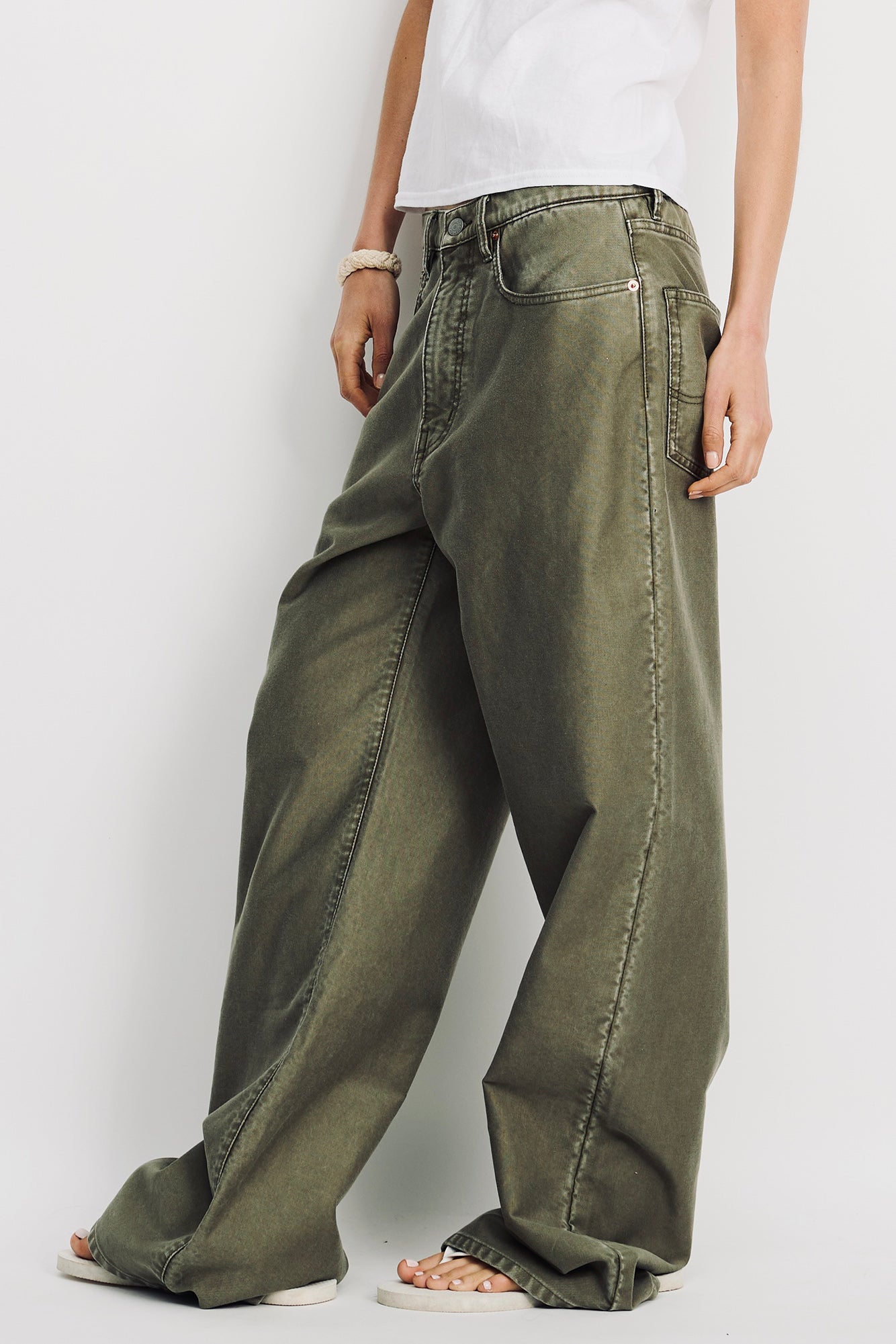 Teri Wide Leg Jean - Olive Green Bedford Cord