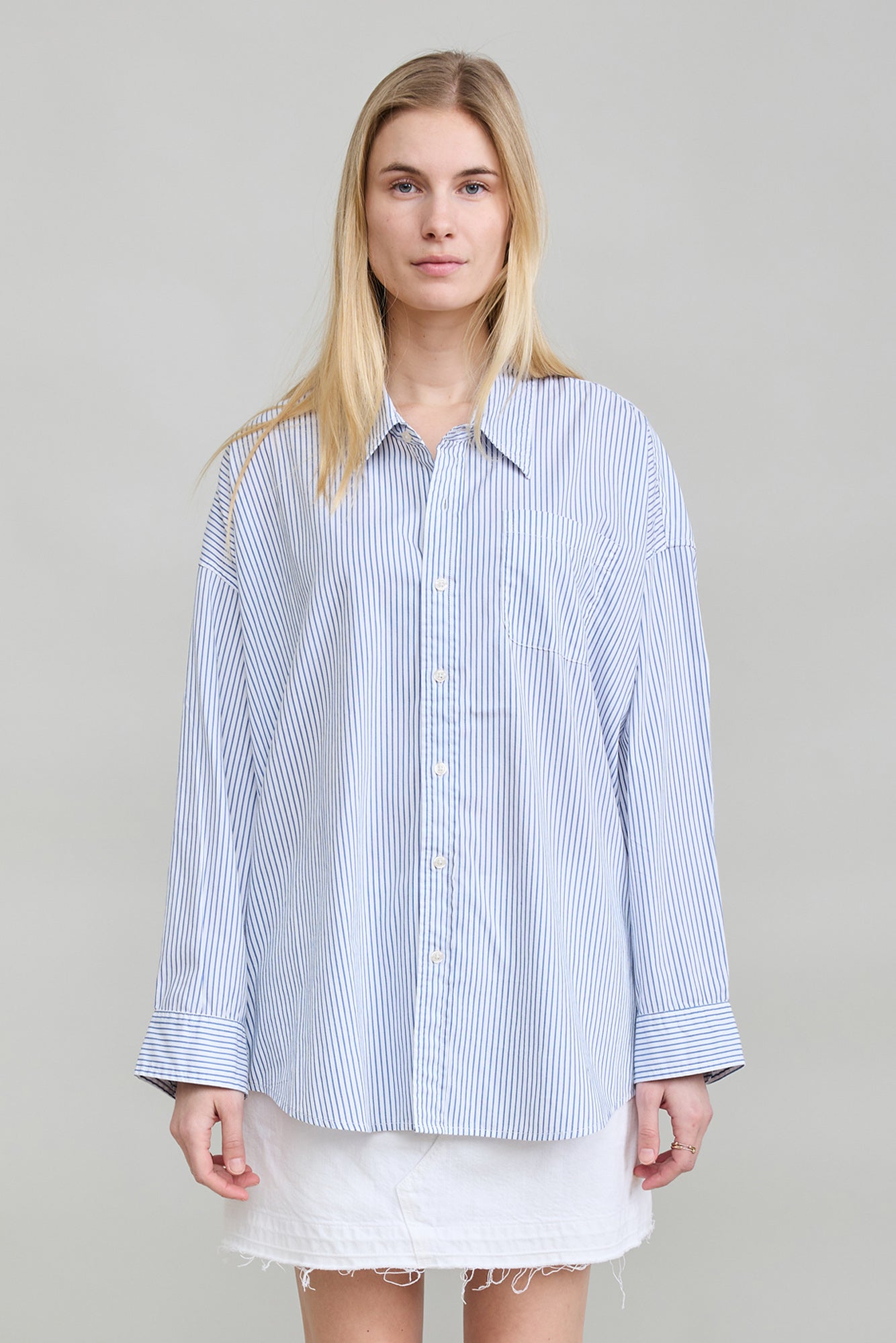 Sutton Button Front Shirt - Blue Stripe