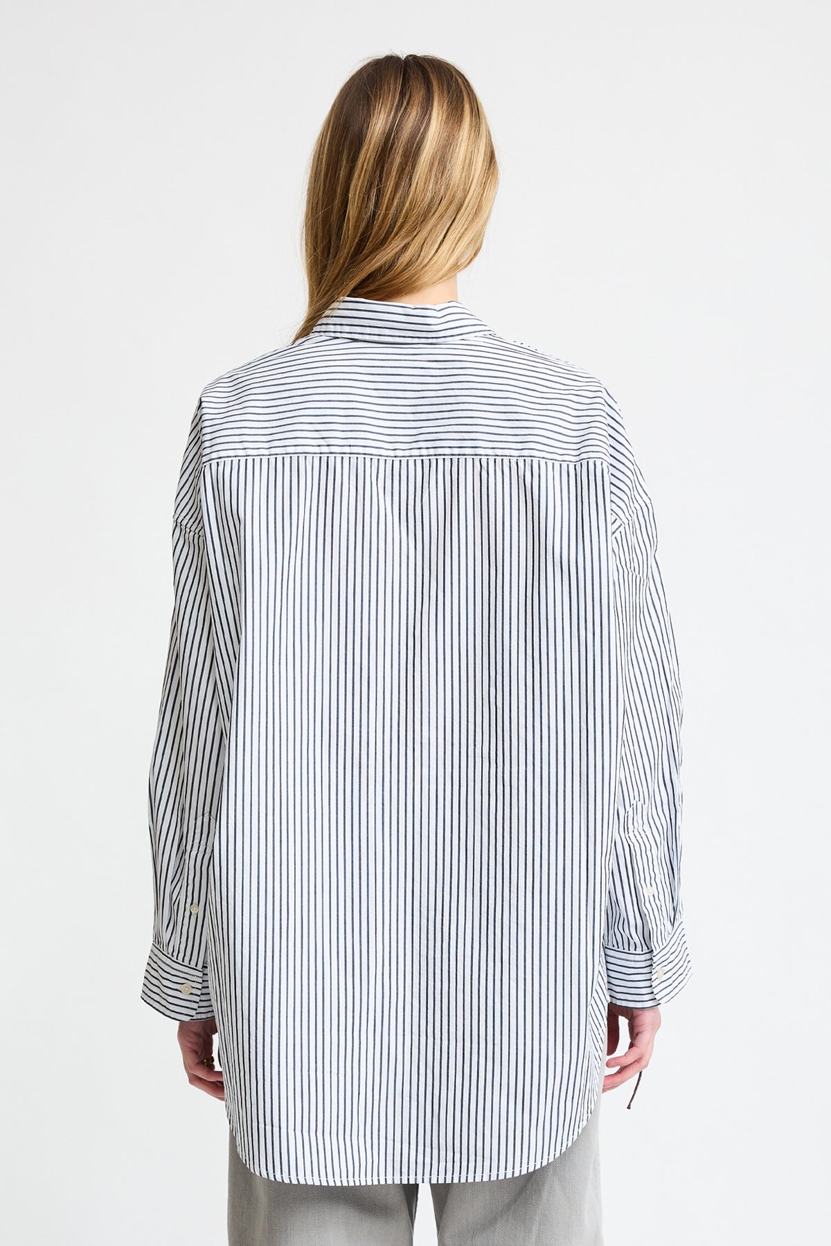 Button Front Shirt - Navy On White Stripe