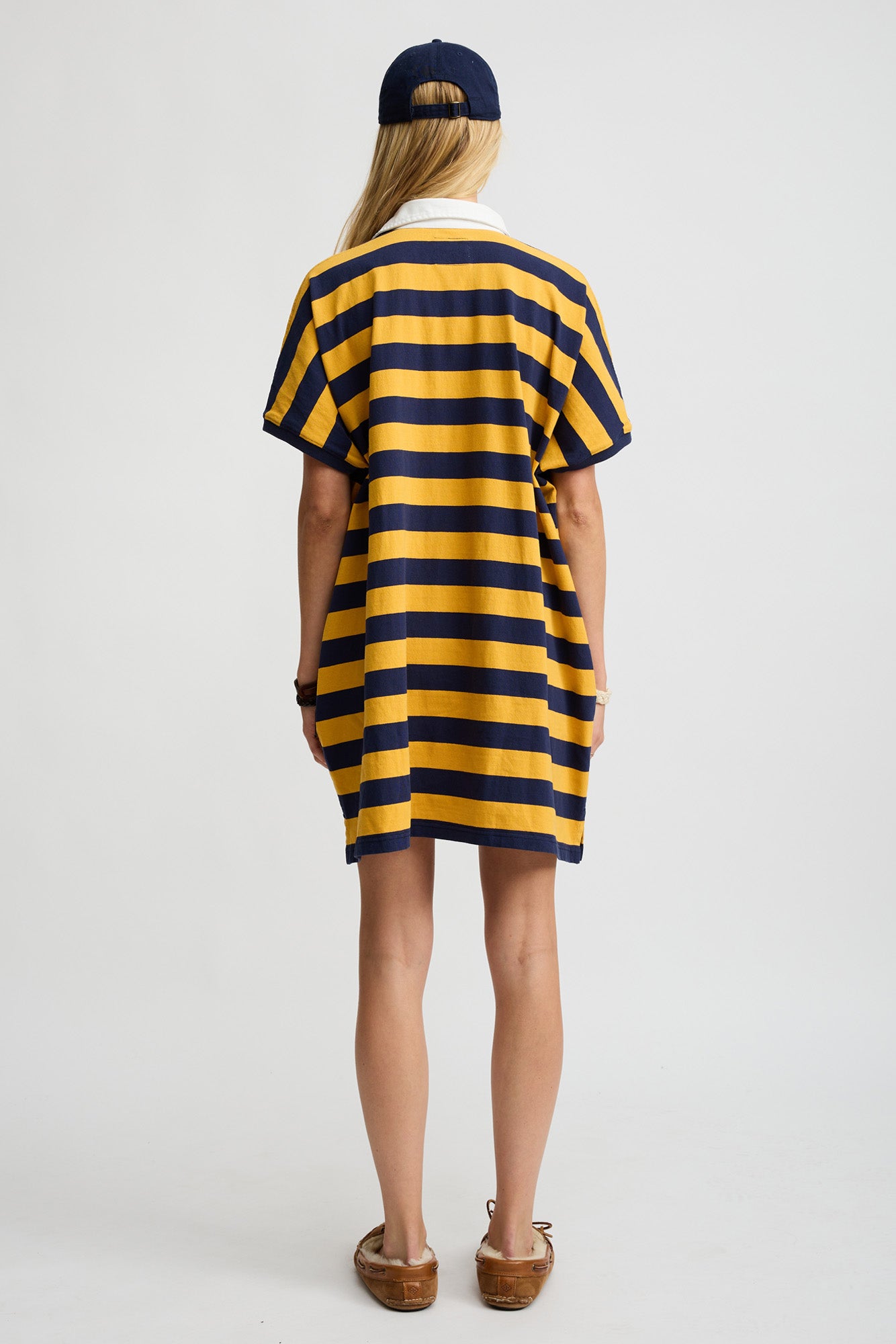 Rugby Tshirt Dress - Yellow/Navy Wide Stripe