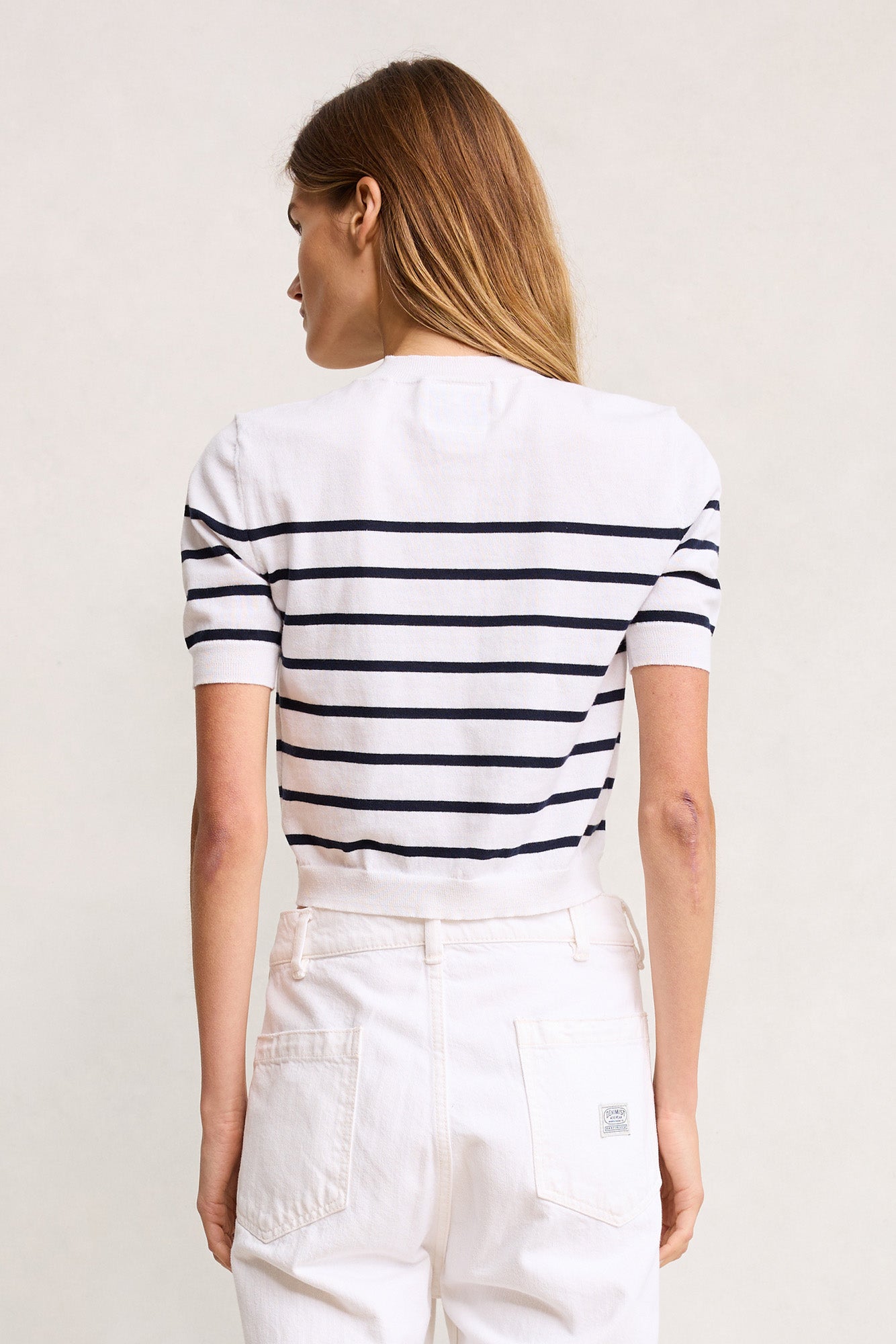 Baby Striped Crewneck - White With Navy Stripe