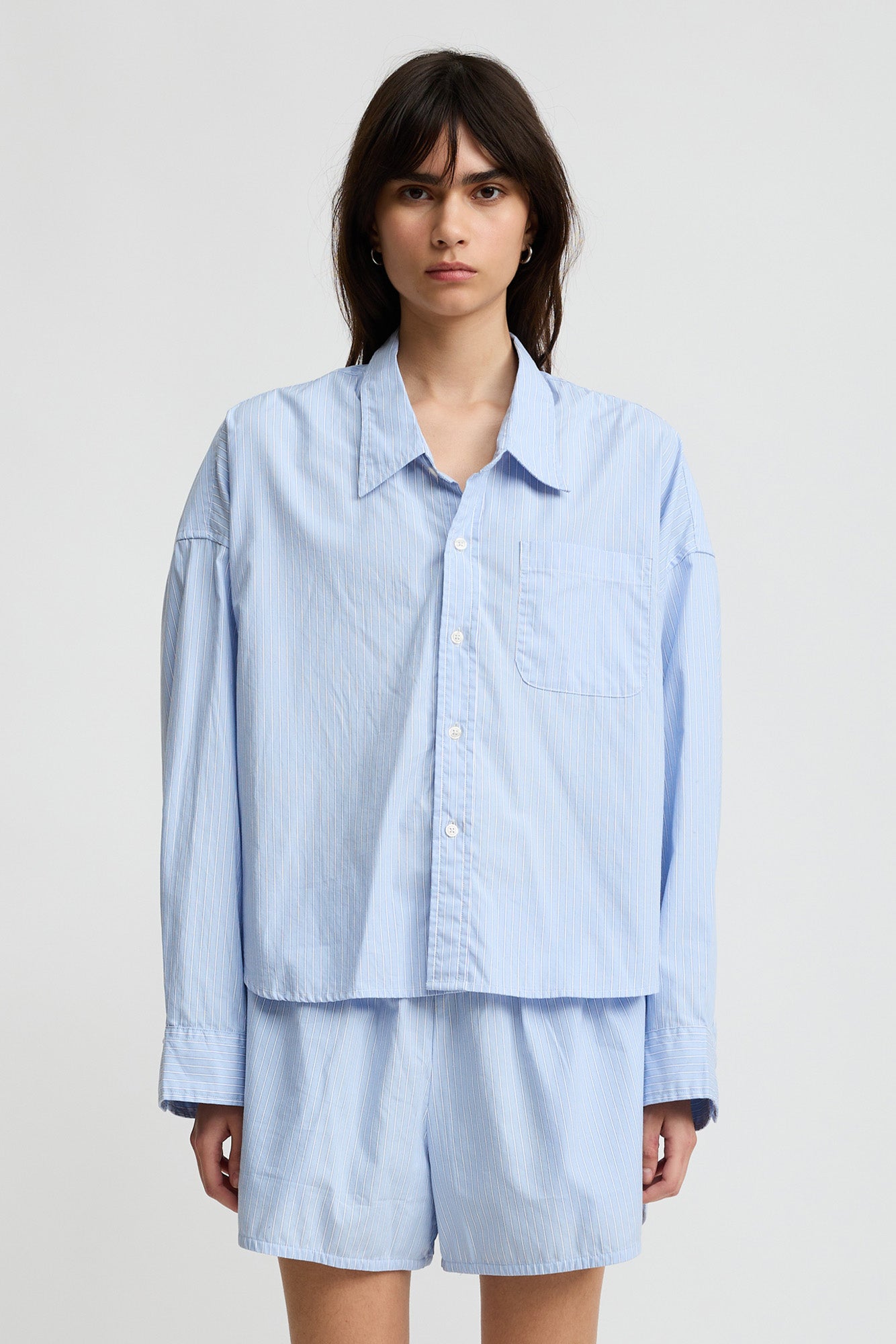 Cropped Shirt - Light Blue Stripe
