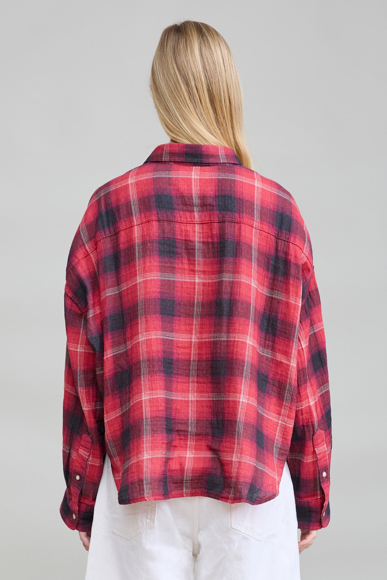 Bailey Cropped Shirt - Red Black Plaid