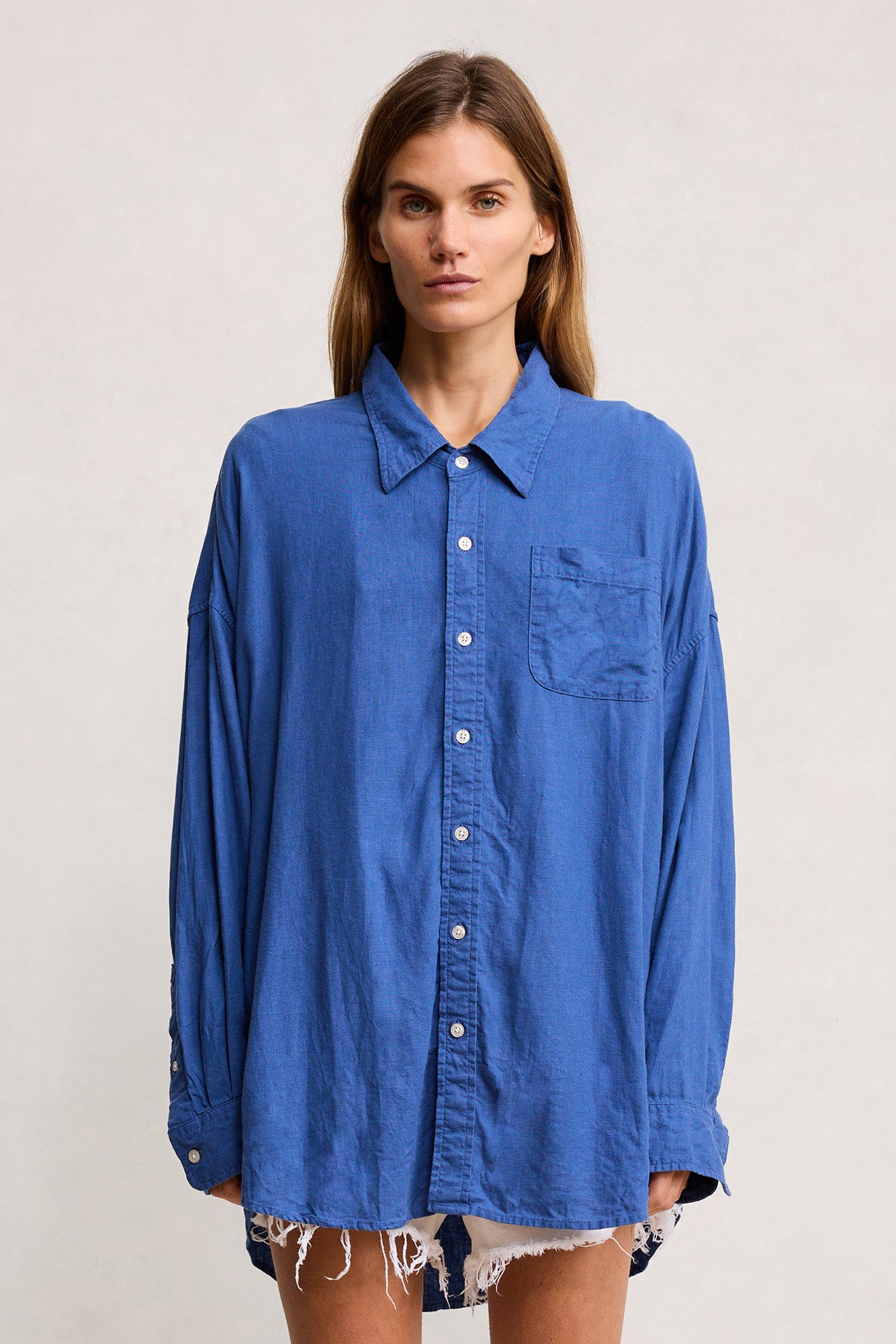 Sutton Button Front Shirt - Bright Blue