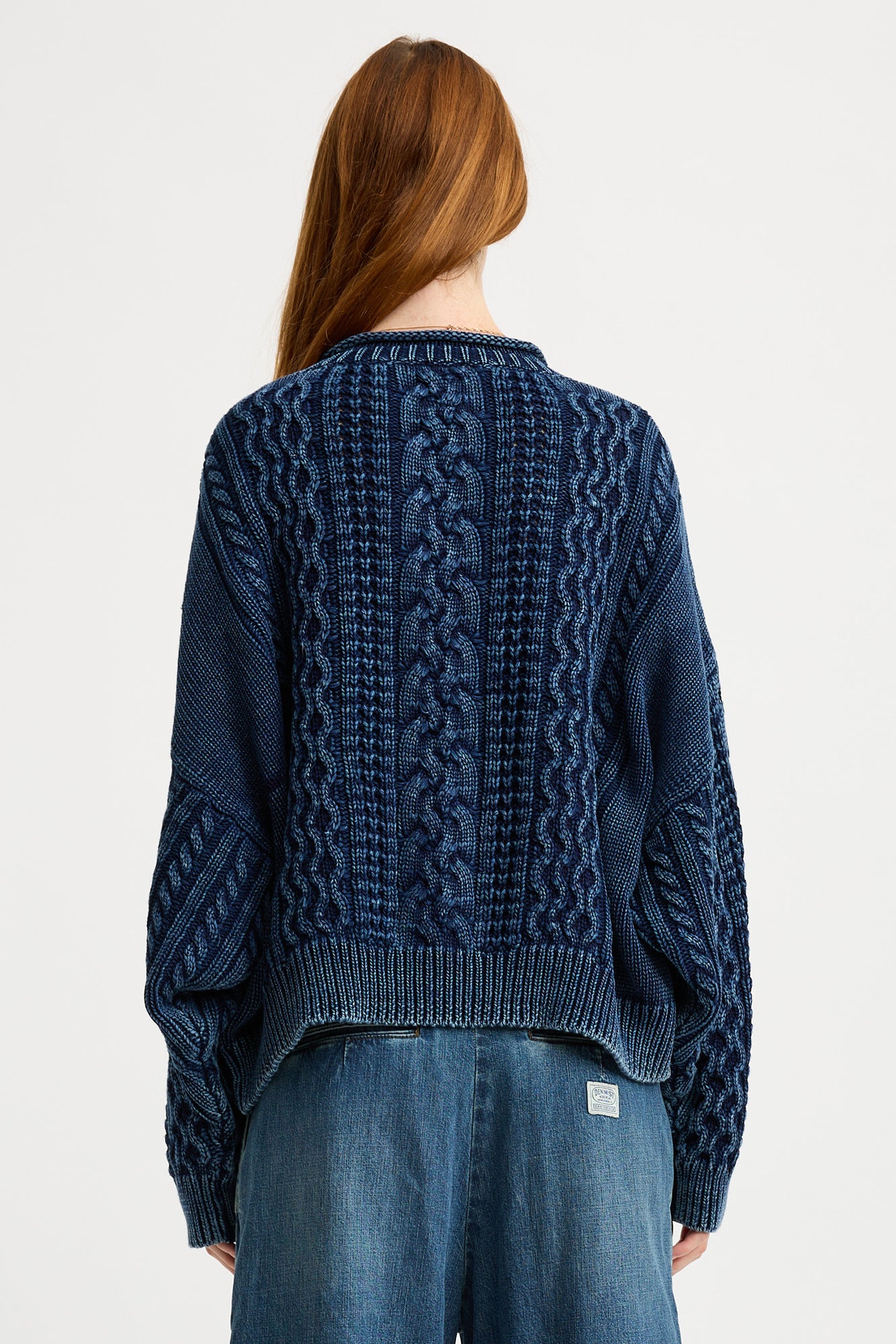 Übergroßer Aran-Pullover mit Rollkragen - Indigo
