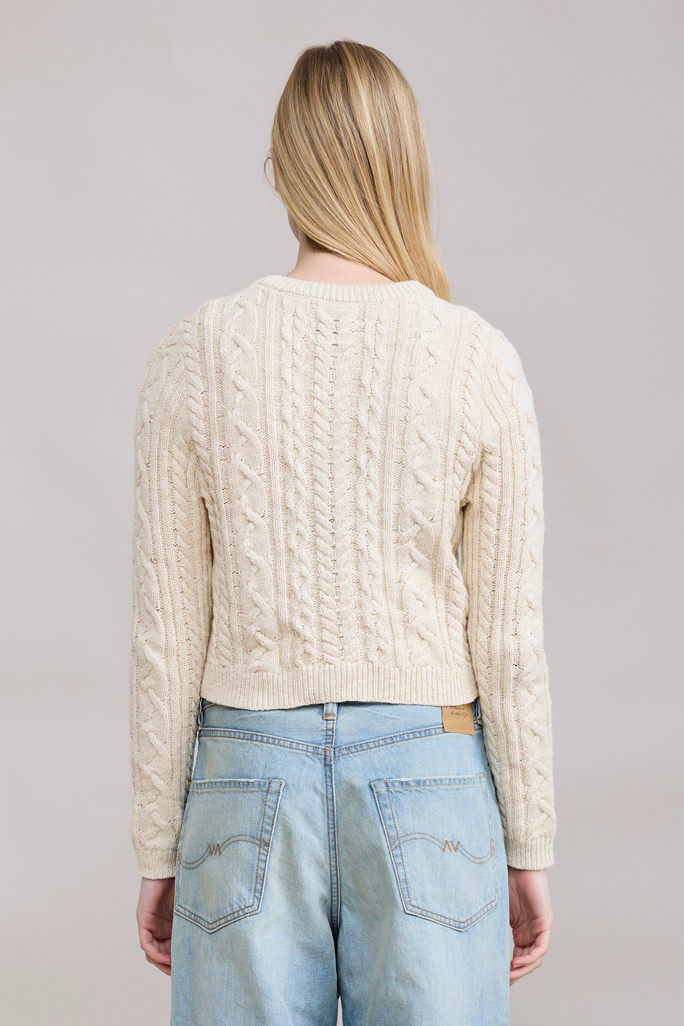 Cable Shrunken Cardigan - Ecru Slab
