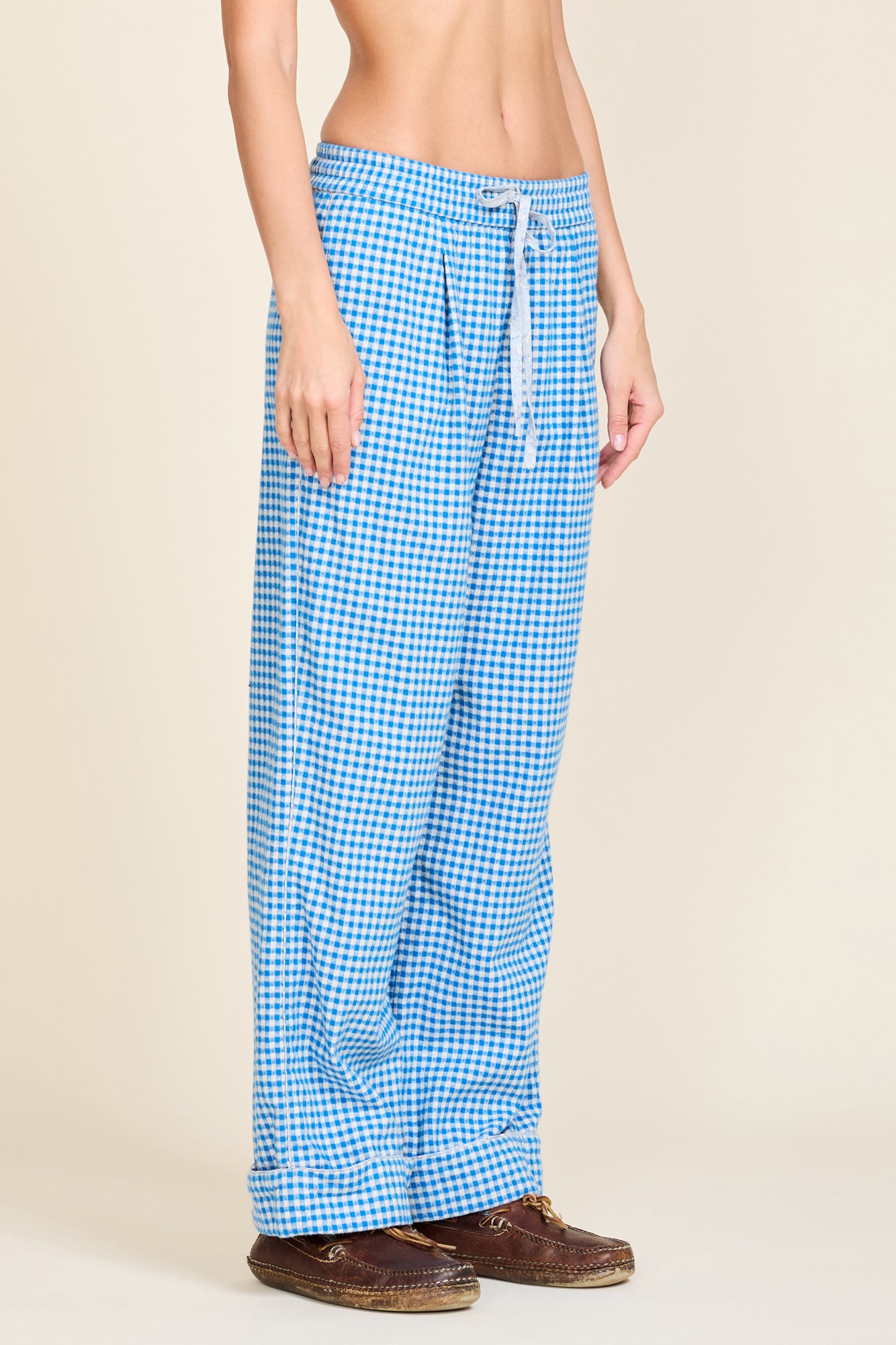 Pyjama-Hose - Hellblaues Mini-Gingham