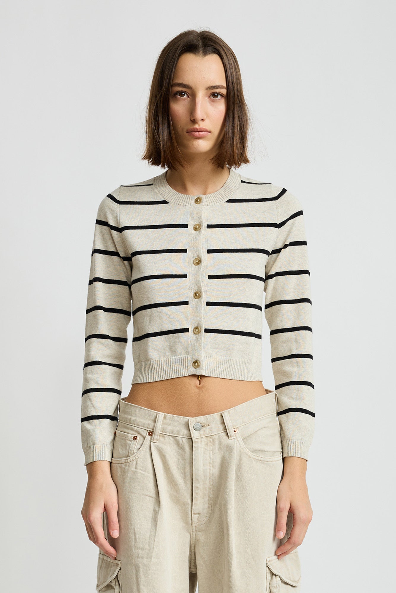 Riley Cardigan - Heather Grey With Black Stripe