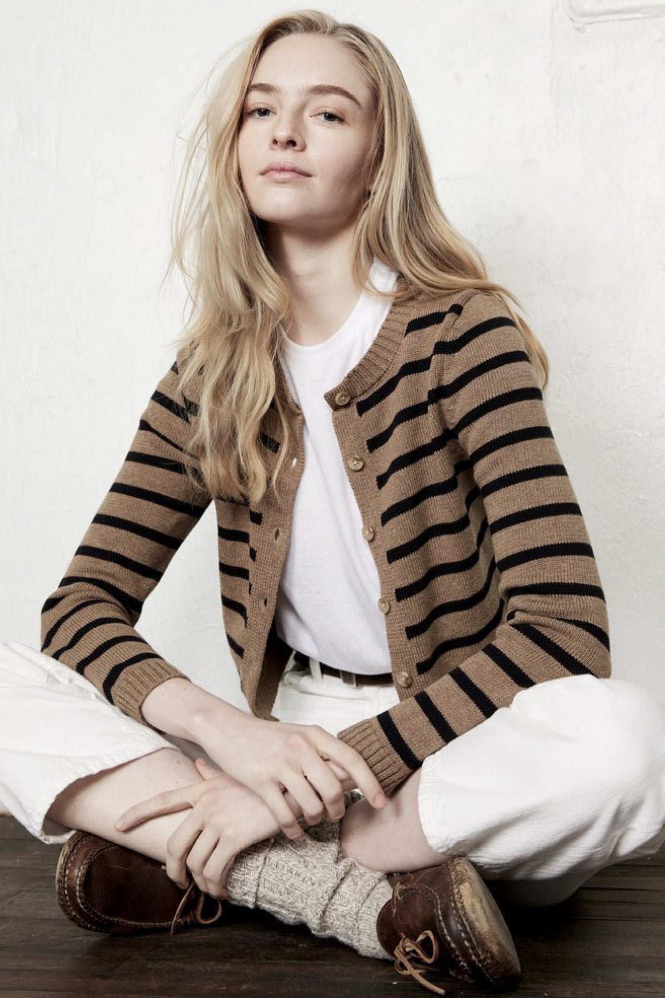 Stripe Shrunken Cardigan - Heather Brown w/ Black Stripe