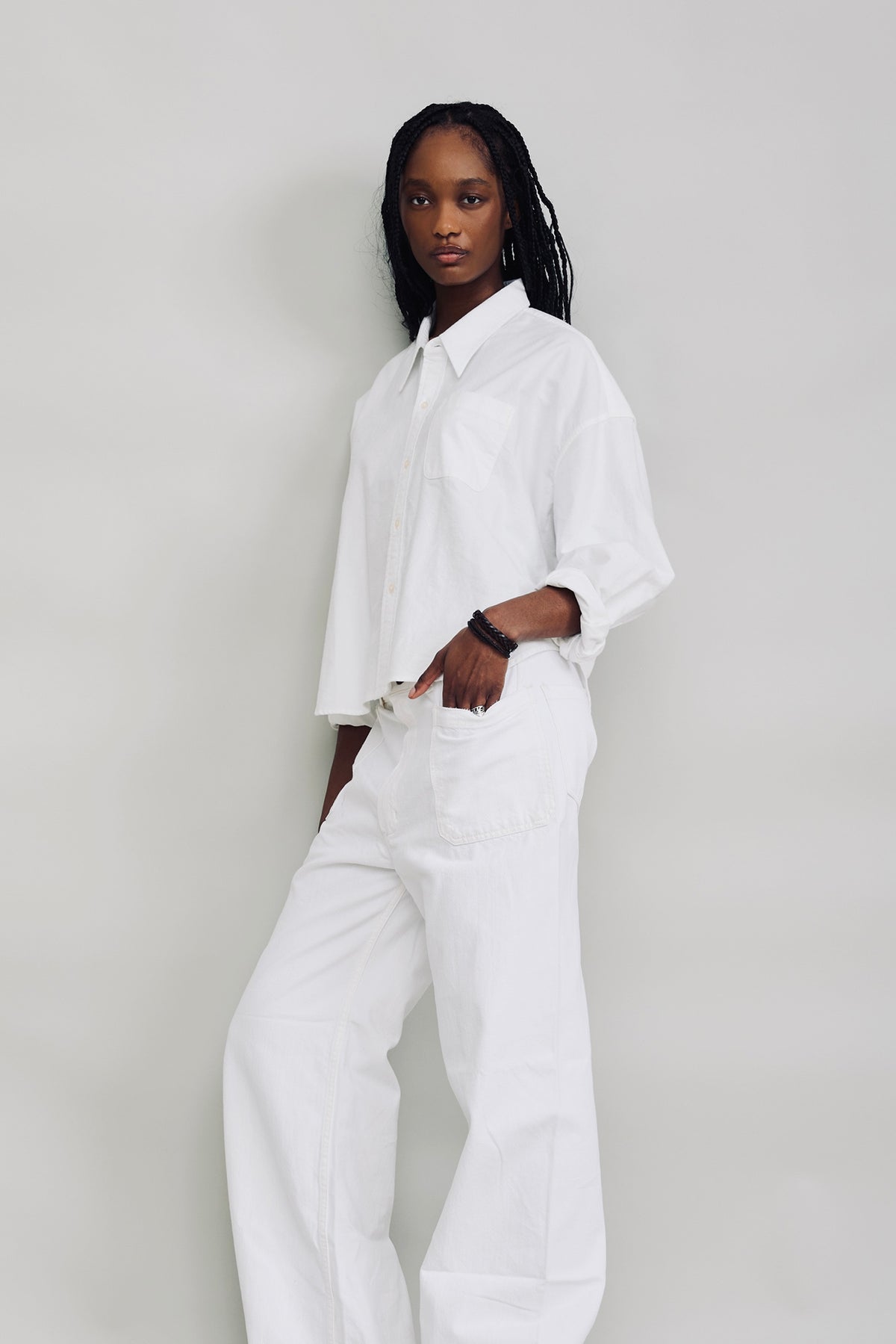 Bailey Cropped Shirt - Brushed Ecru White