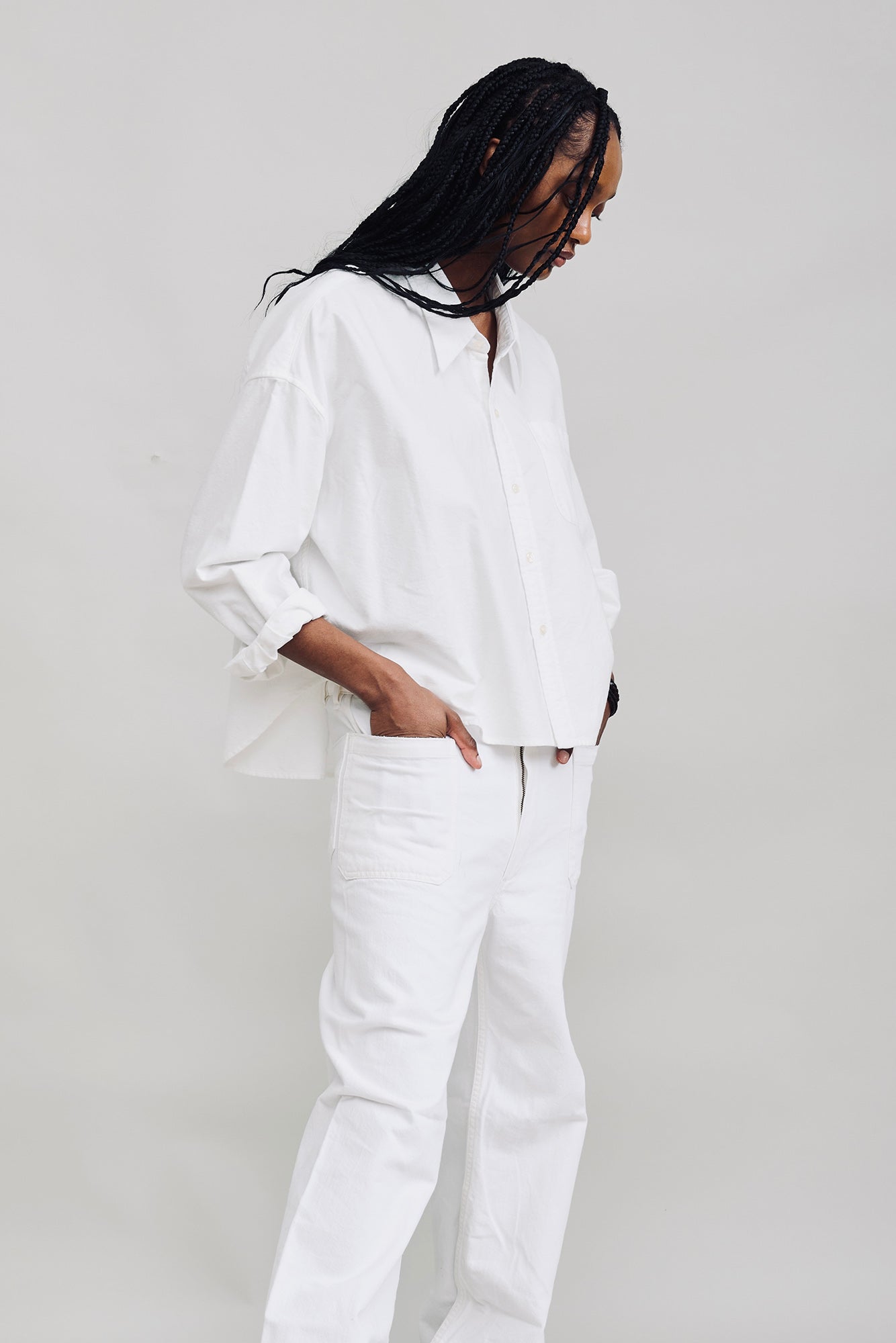 Bailey Cropped Shirt - Brushed Ecru White