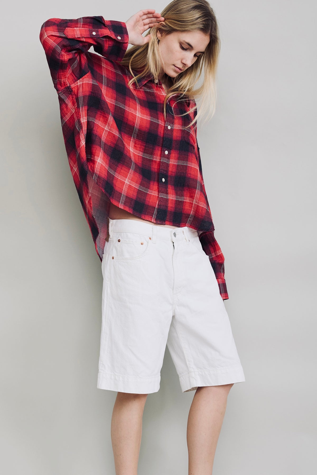 Bailey Cropped Shirt - Red Black Plaid